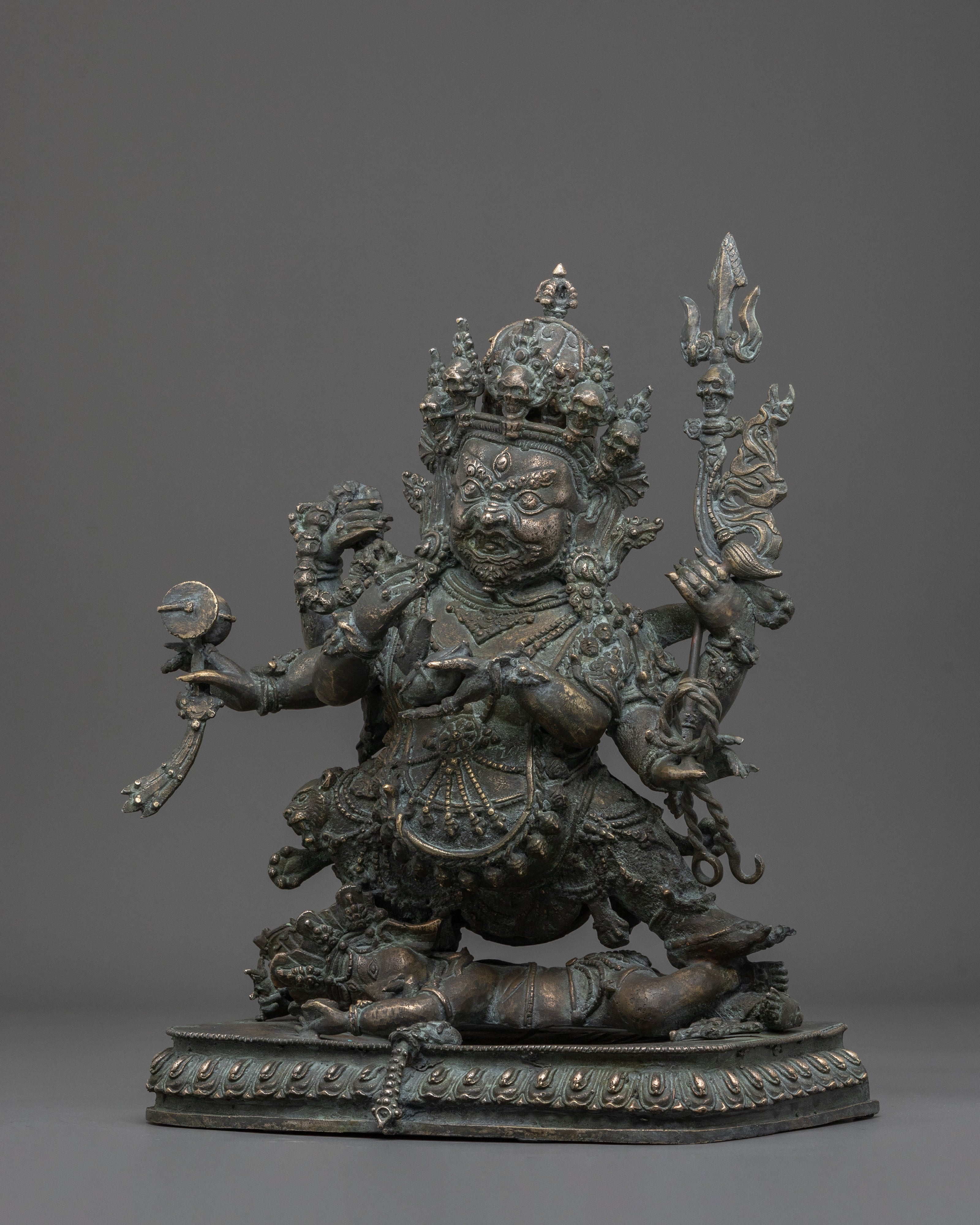 Six-Armed Mahakala Statue | Copper Figurine with Antique Finish