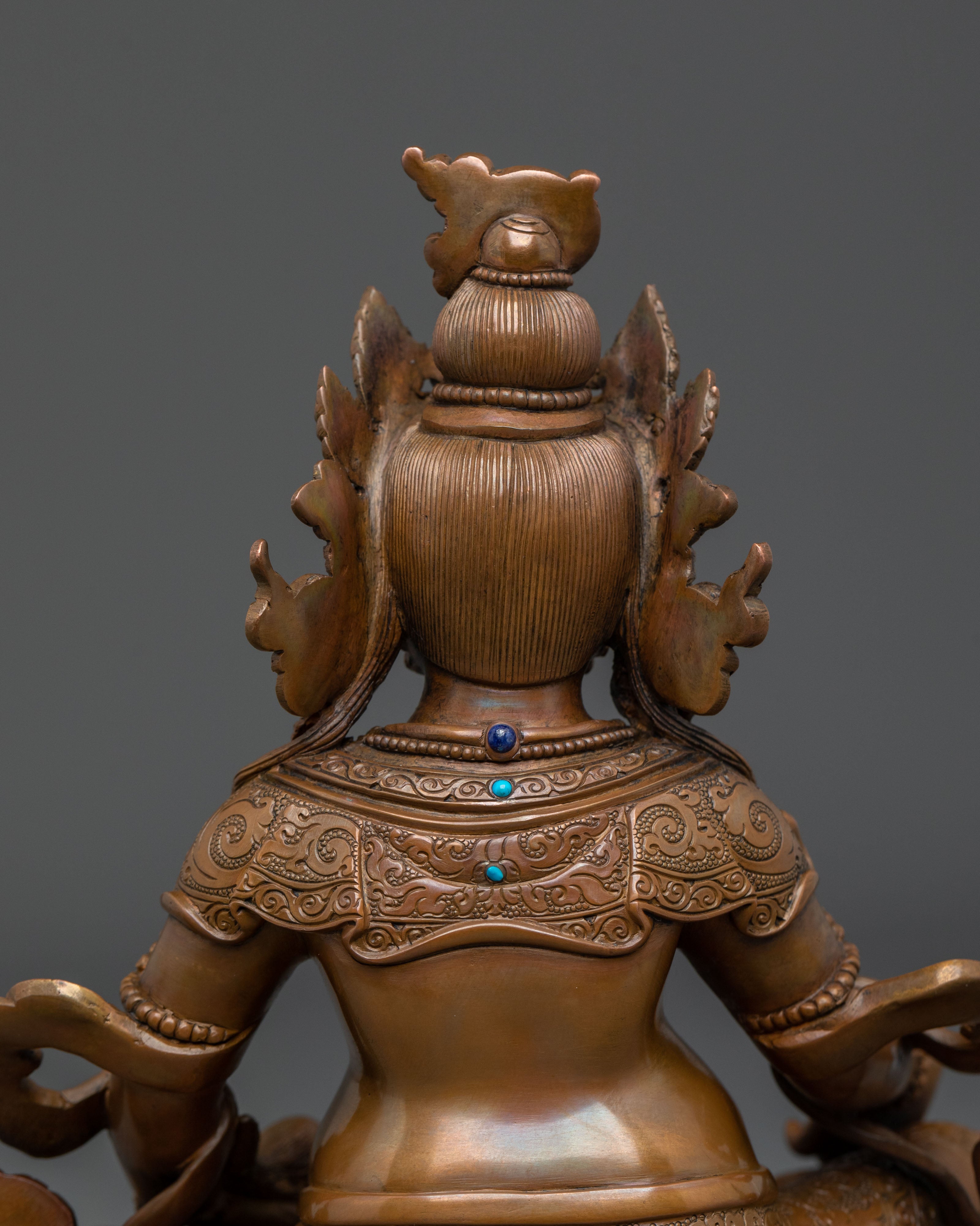 Handmade Dzambhala Wealth Deity Sculpture: Oxidized Copper Statue