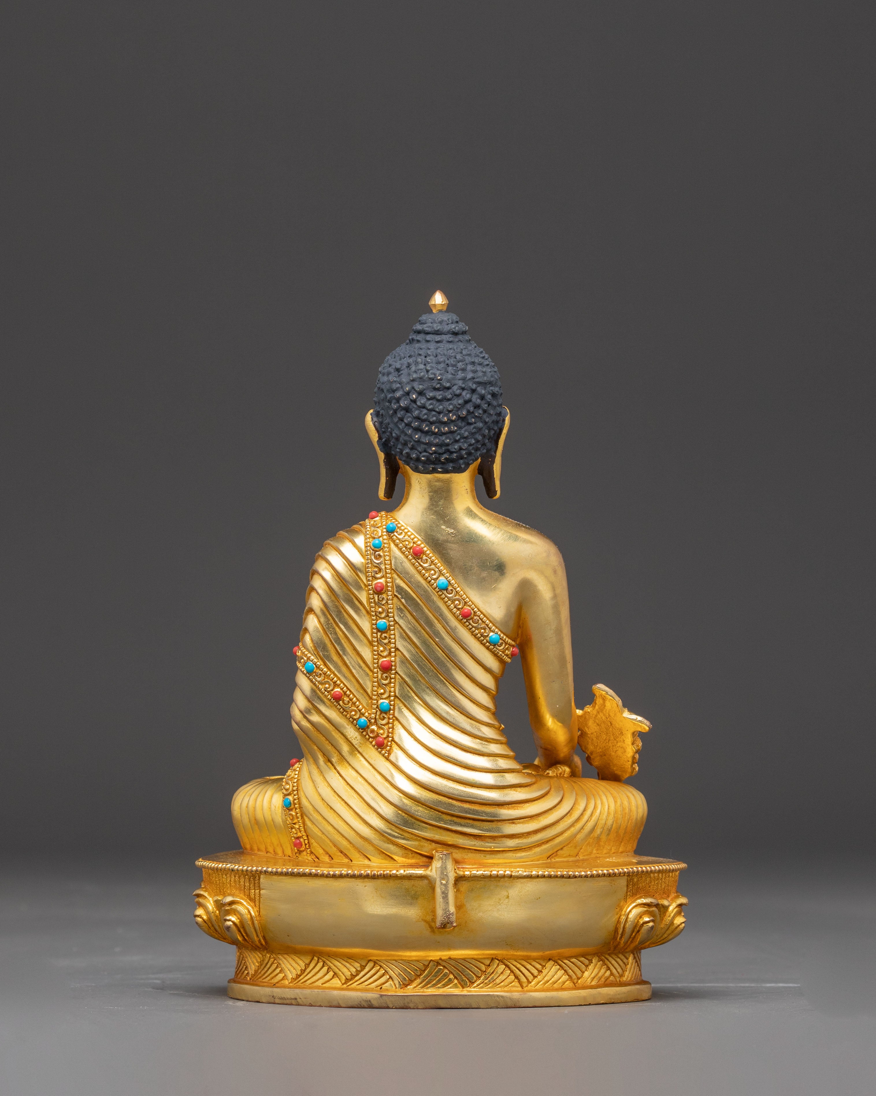 Himalayan Handmade Three Buddha Statue Set: 24K Gold Gilded