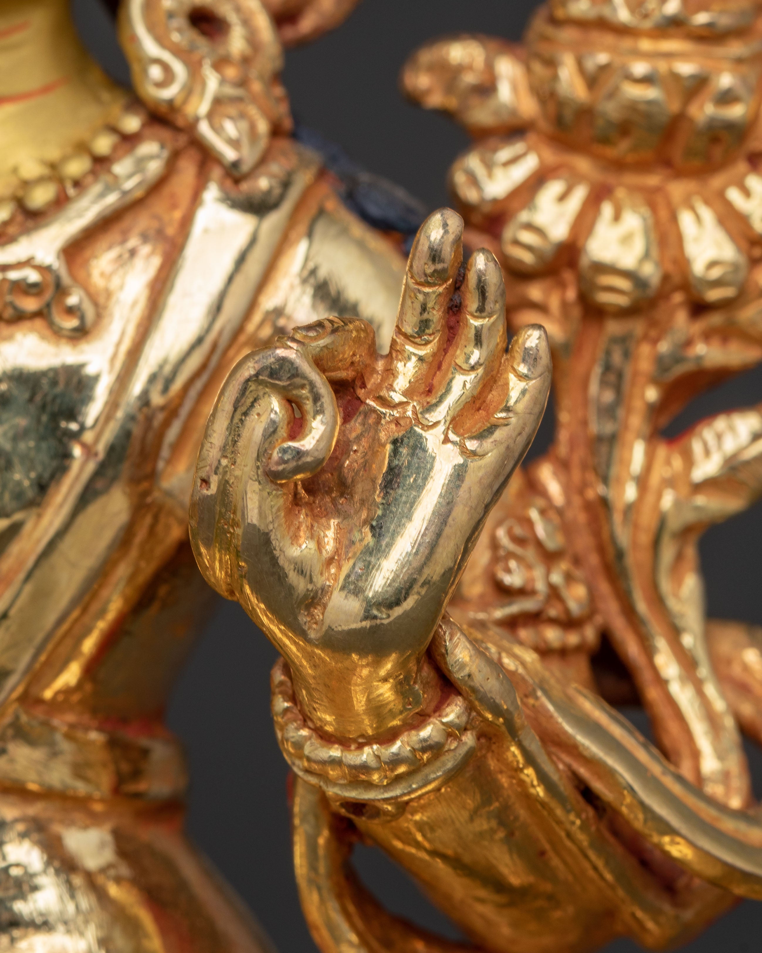 Handmade Simhanada Manjushri Golden Statue - Radiant Wisdom Art