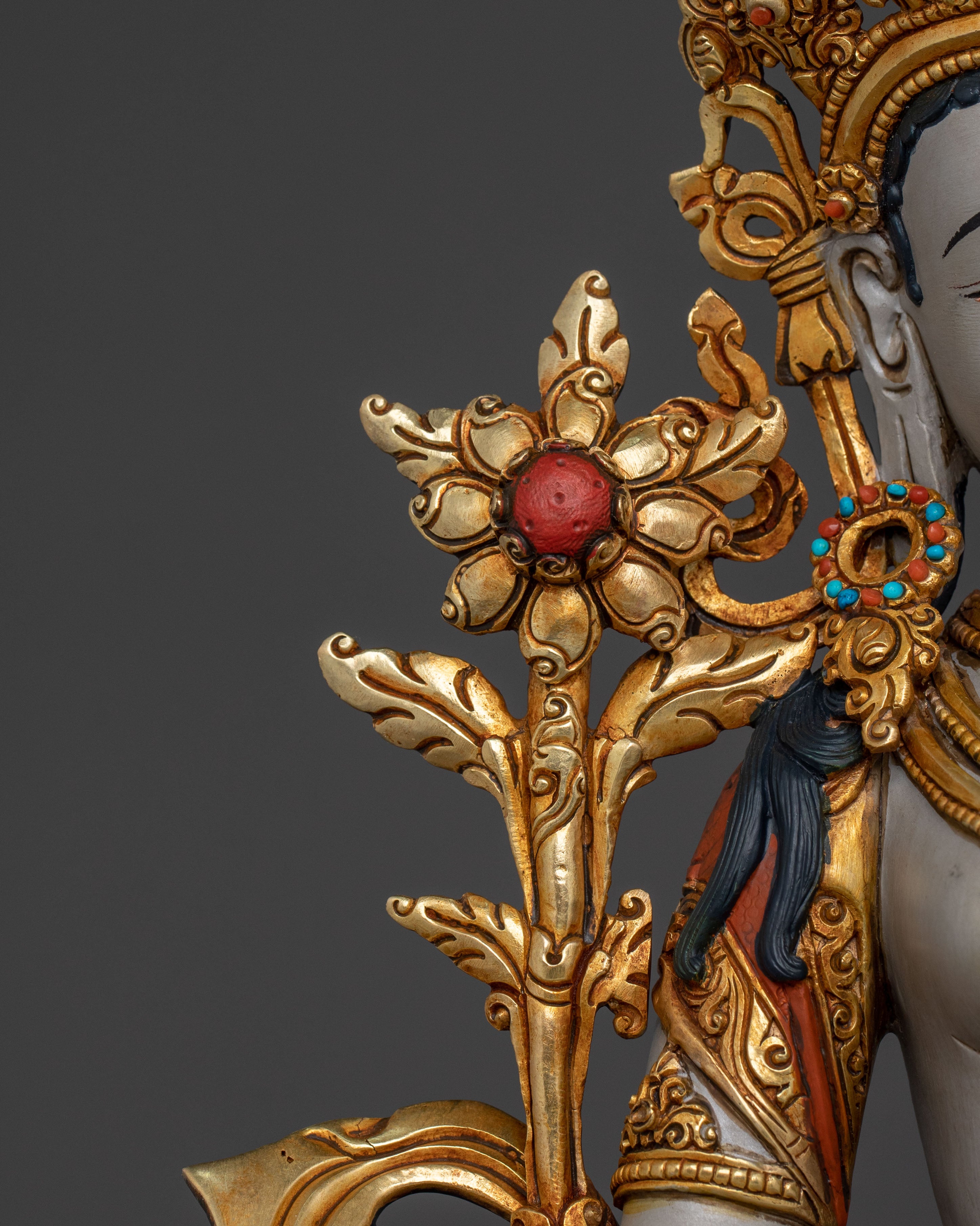 White Tara Statue | 24K Gold Gilded Serenity