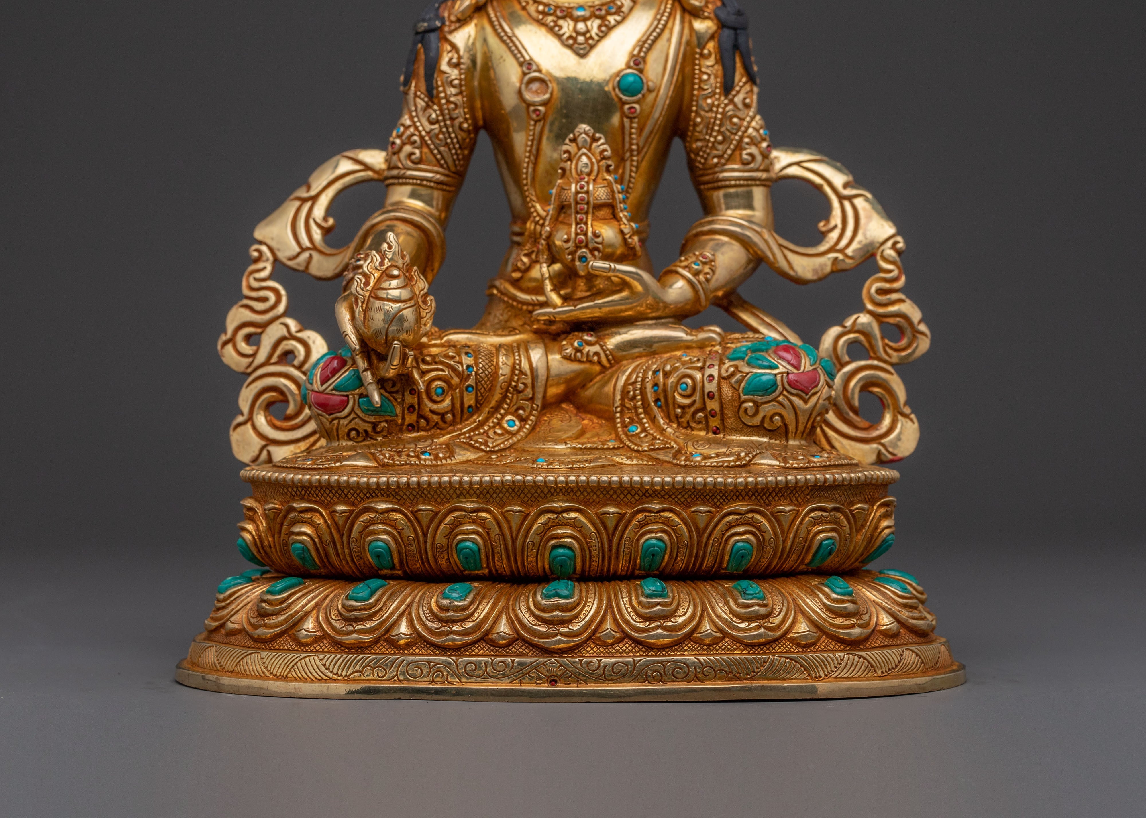 Golden Kshitigarbha Copper Statue | Serene Devotional Art
