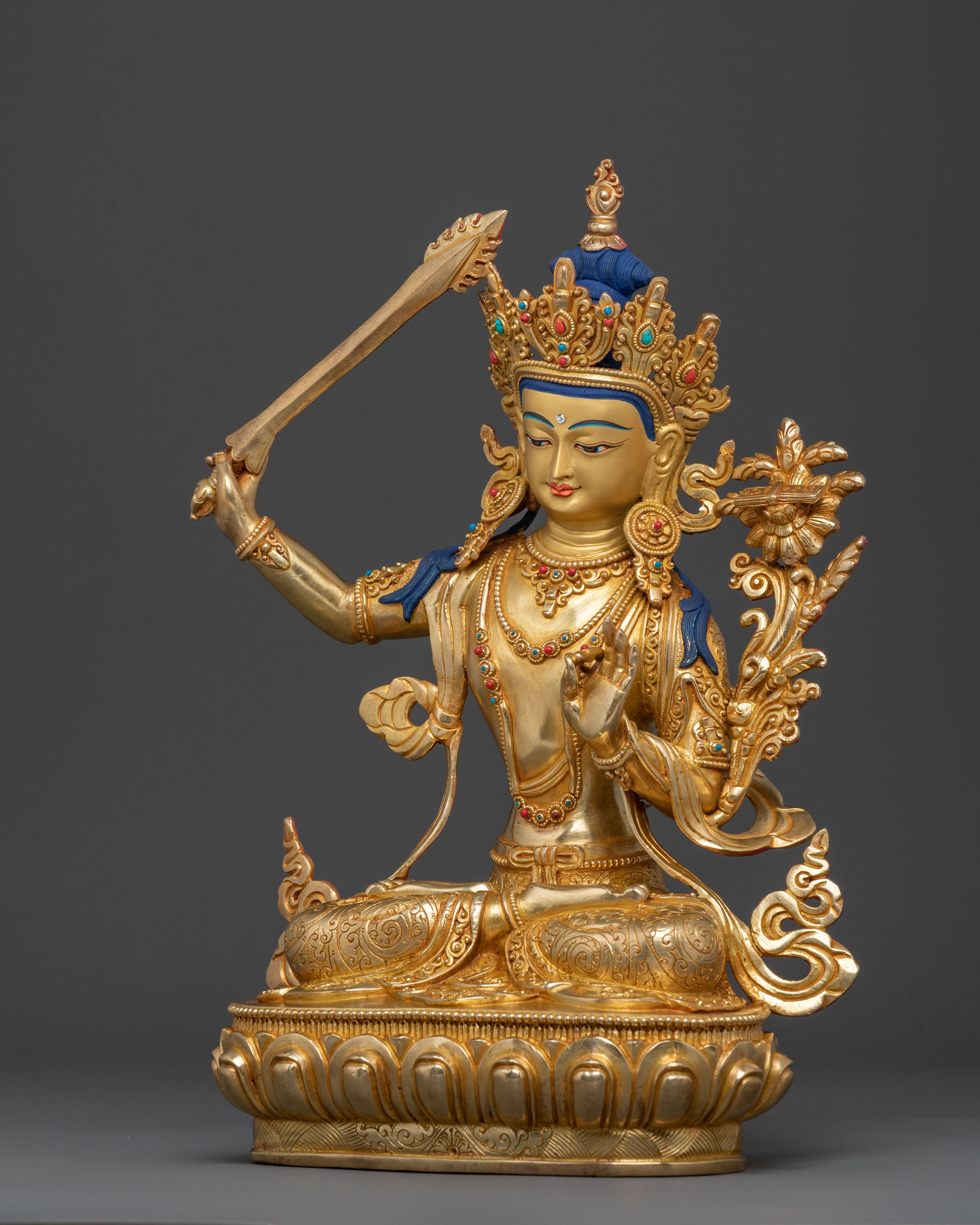 Handmade 24K Gold Gilded Manjushri Statue