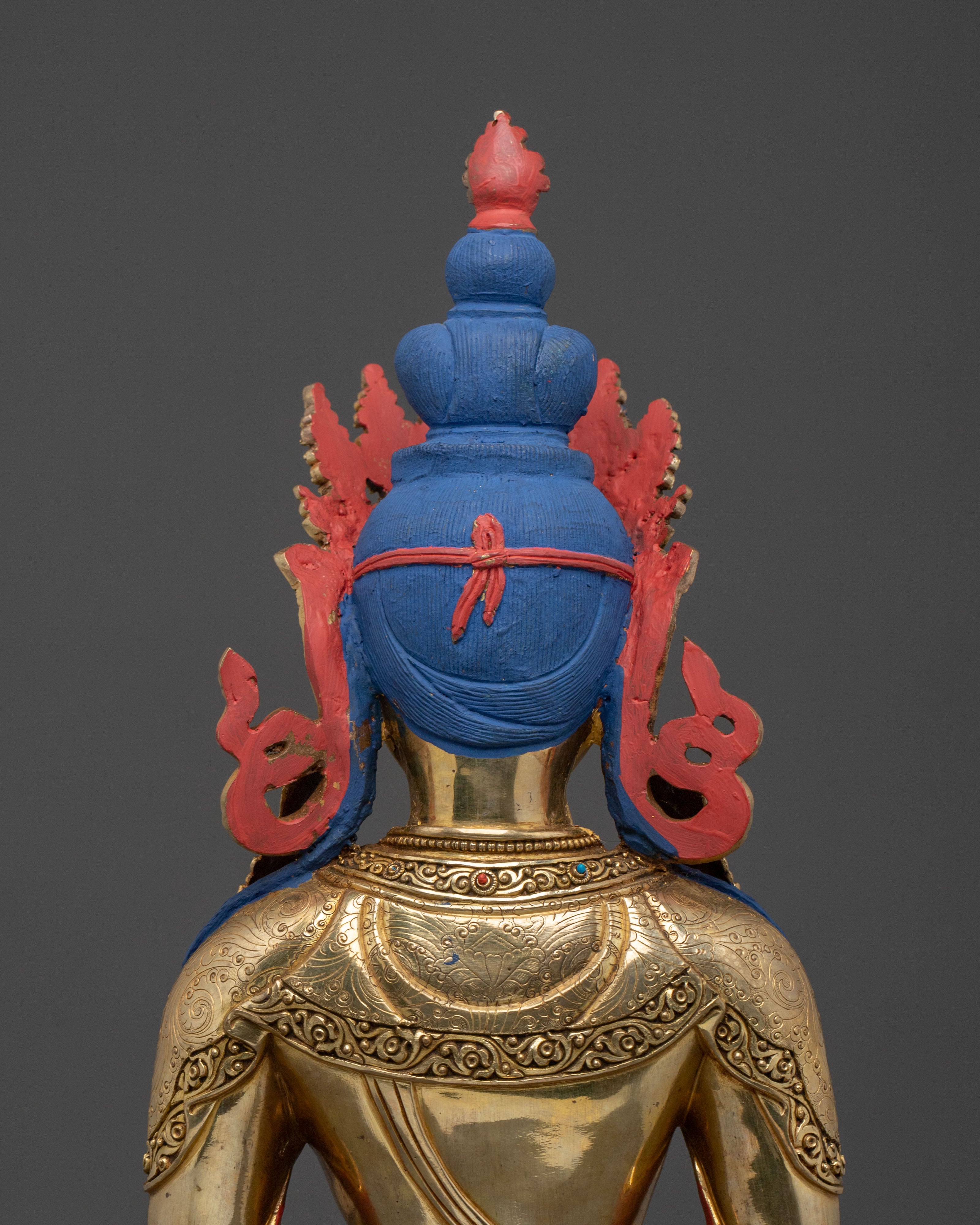 Tibetan Amitayus Traditional Sculpture in 24K Gold