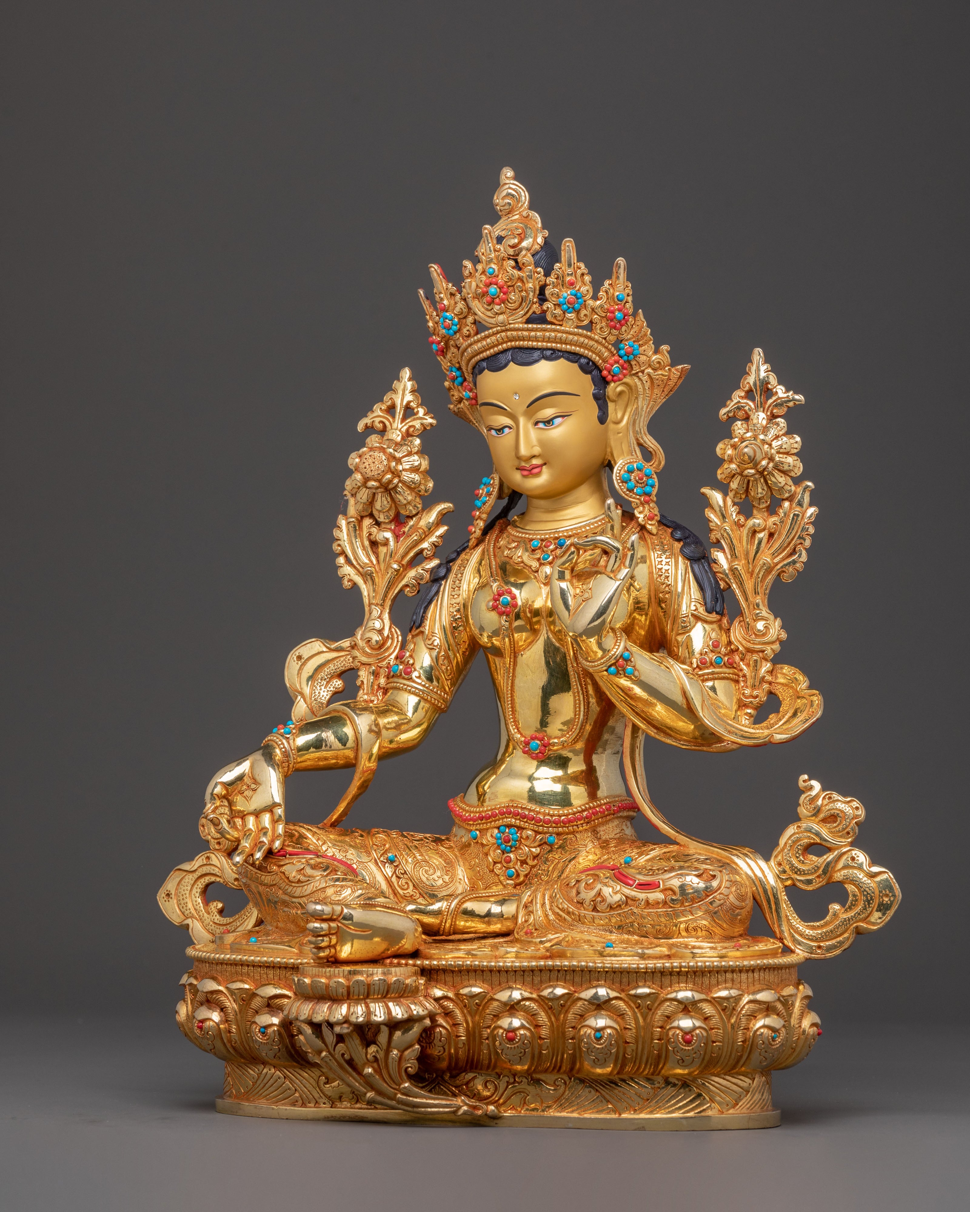 Green Tara Compassionate Healing Statue – Gilded Copper Art