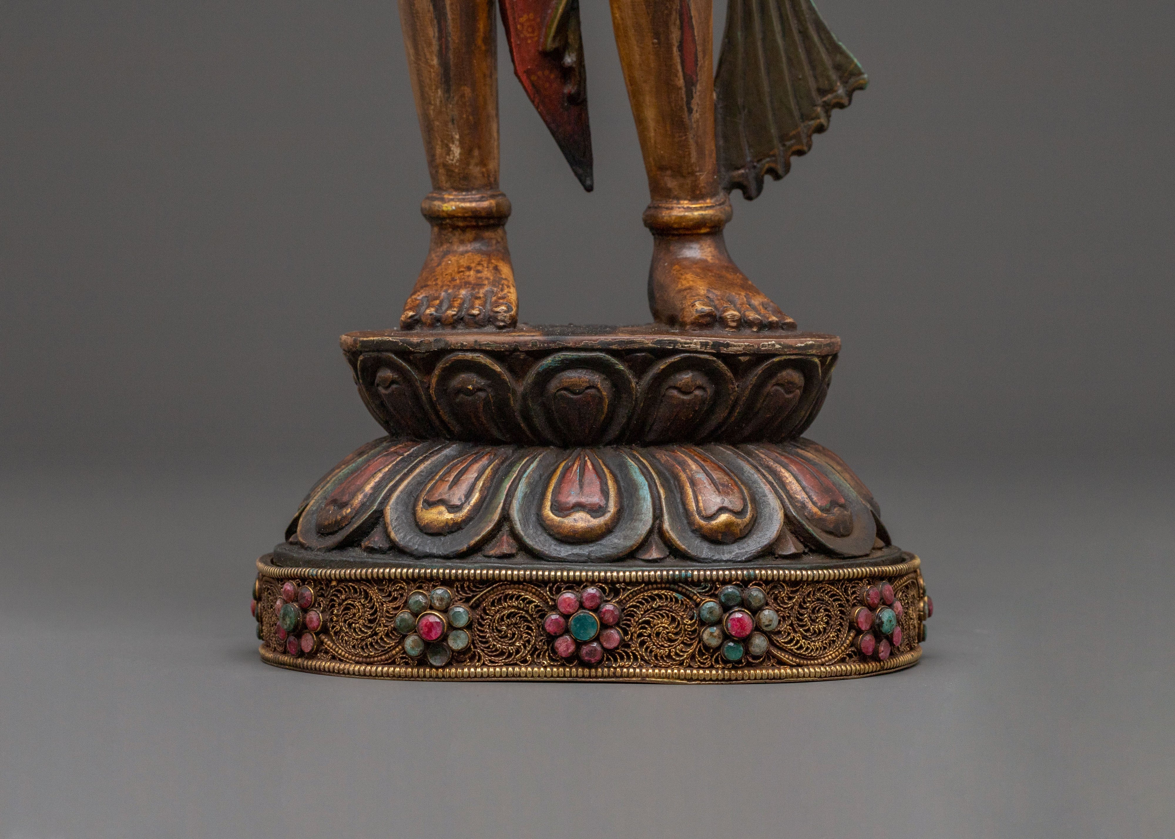 Lokeshwor Tibetan Sacred Statue: Antique Gold and Gemstone Artistry
