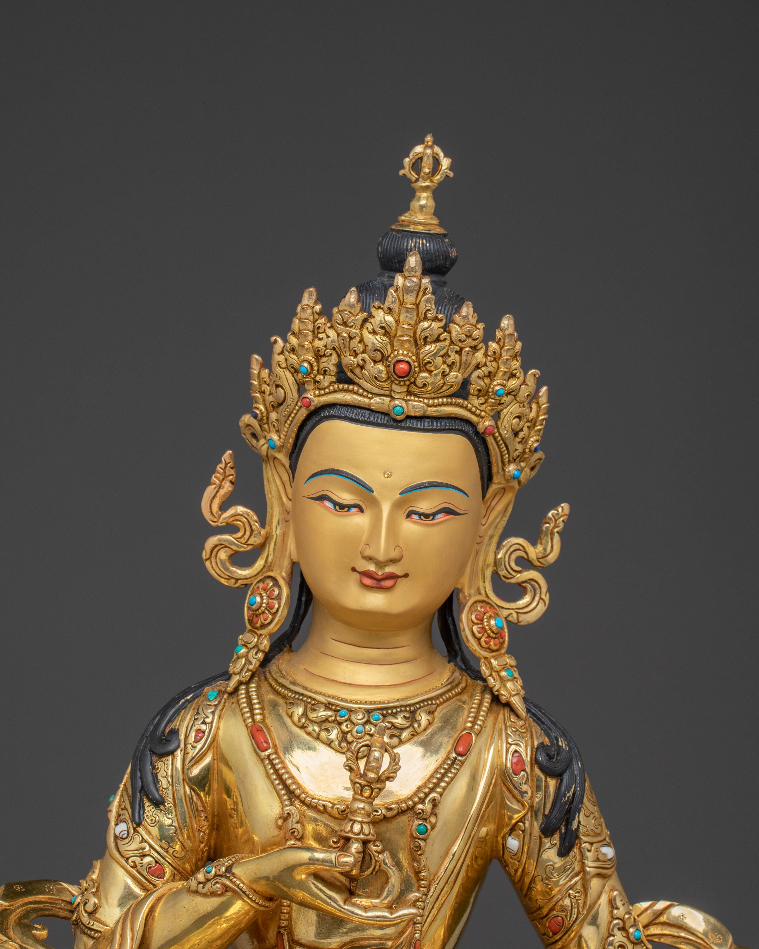 Vajrasattva's Pure Essence: A Sacred Vajrayana Vajrasattva Sculpture in 24K Gold