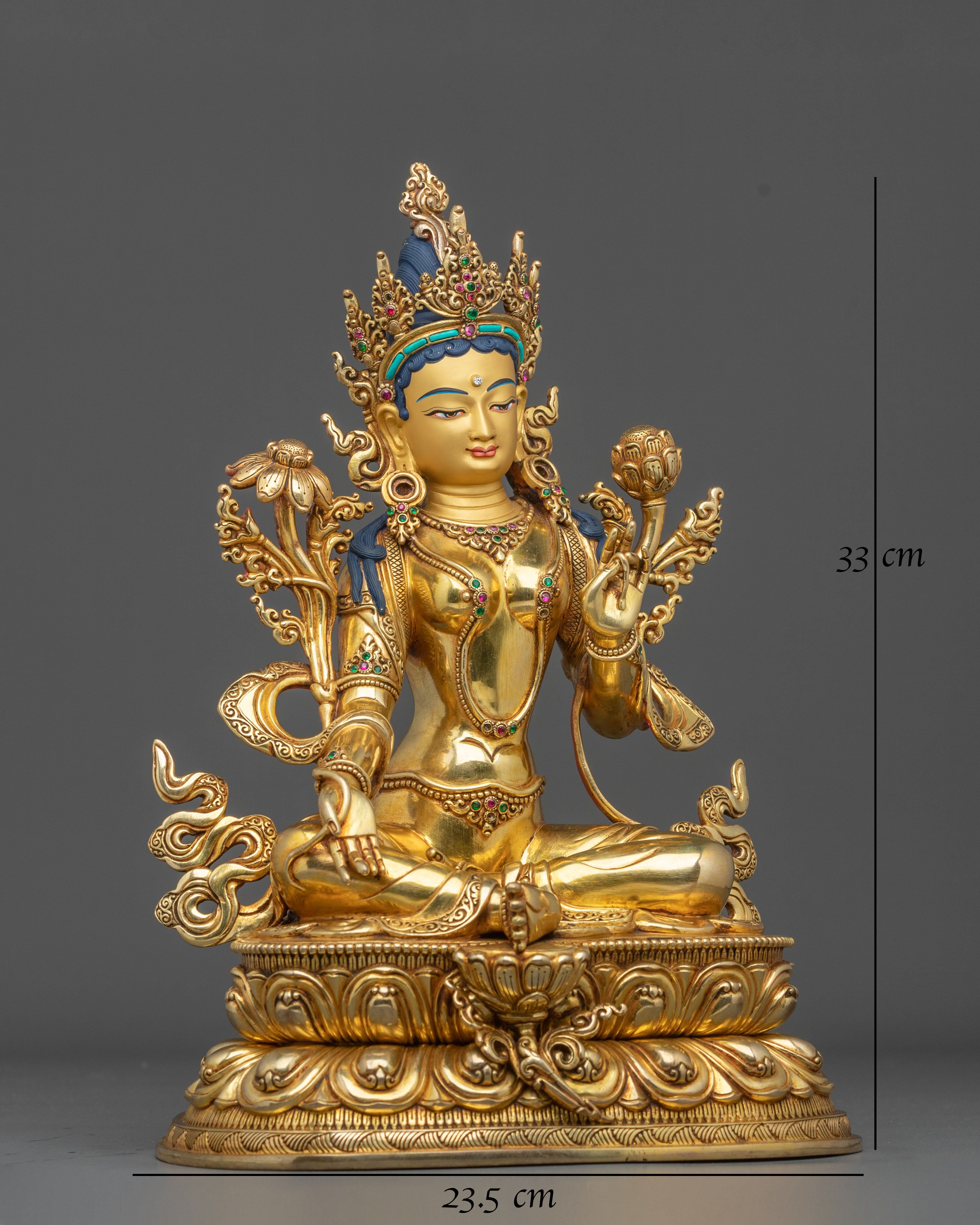 Green Tara 24K Gold Gilded Sculpture | Buddhist Protector