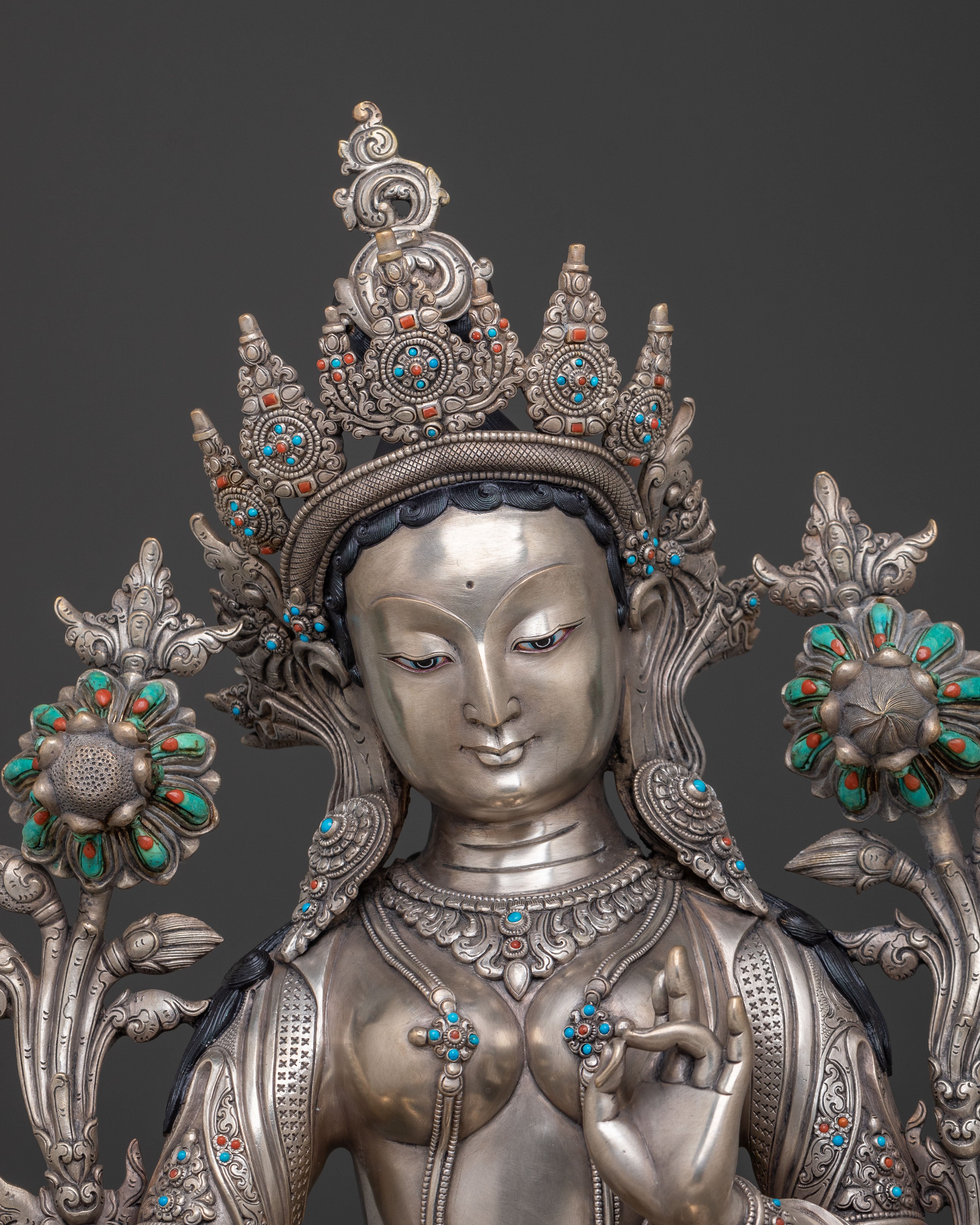 Green Tara Silver Statue | Swift Protector
