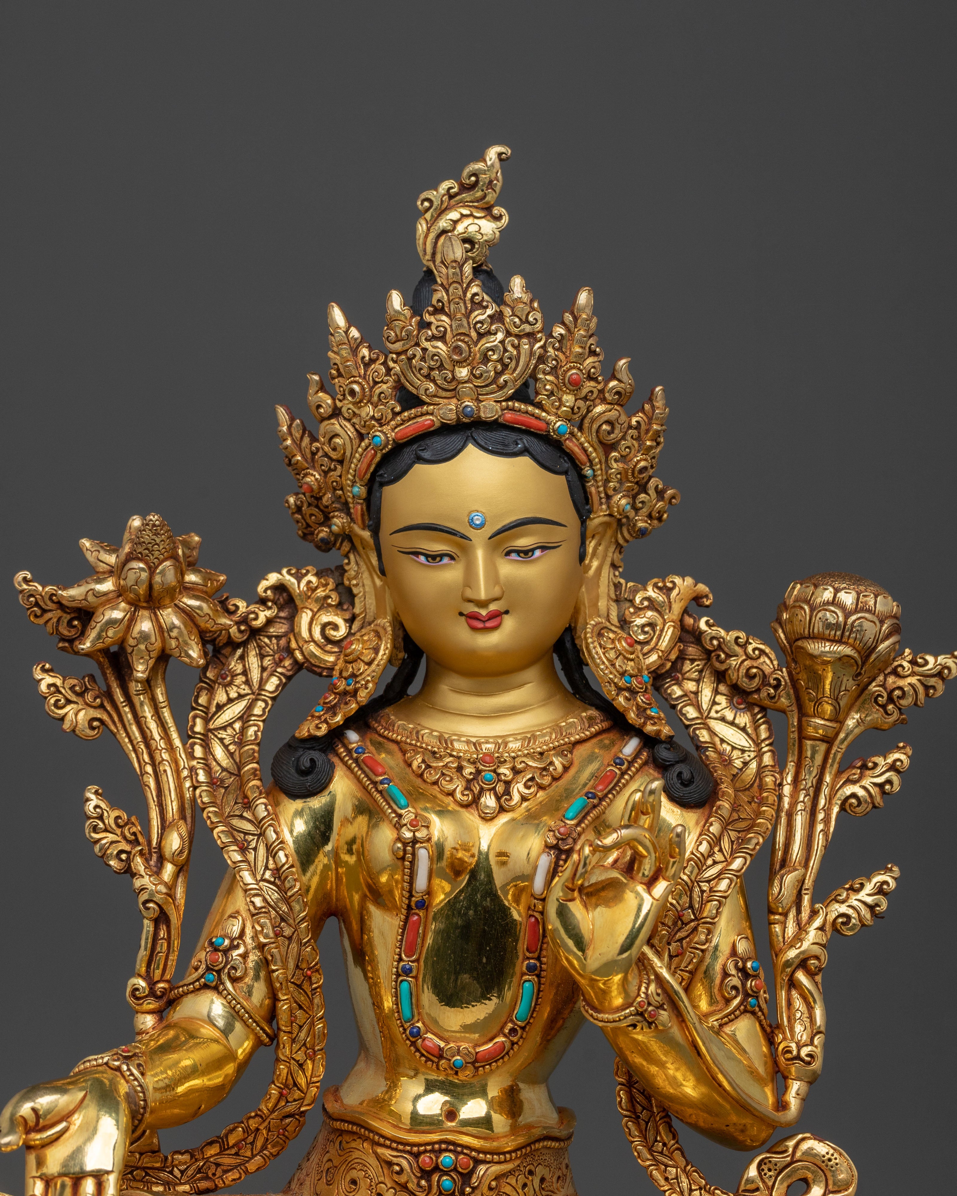Green Tara 24K Gold Gilded Figurine | Buddhist Guardian