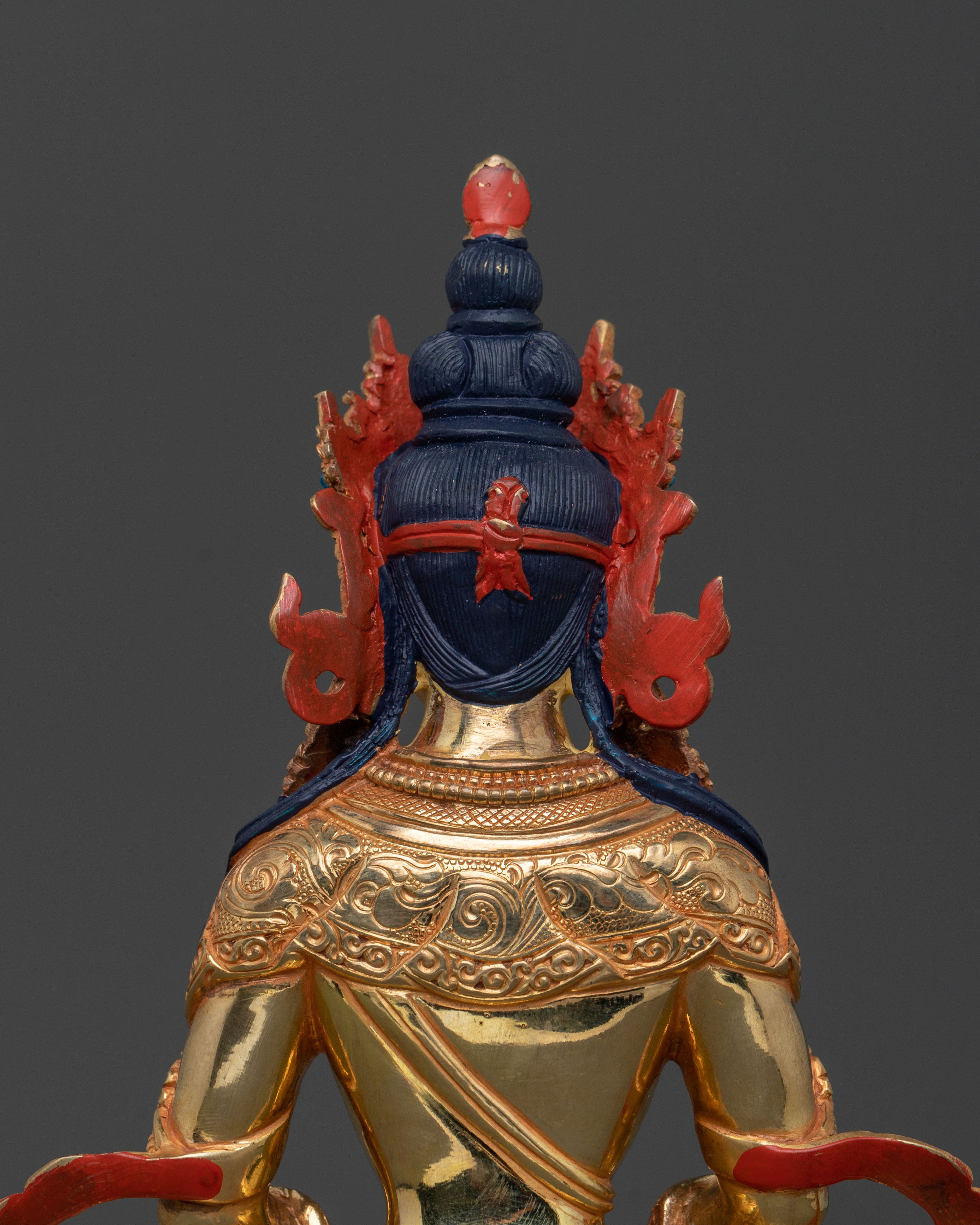 Red Buddha Amitayus Statue | Handcrafted 24K Gold Gilded