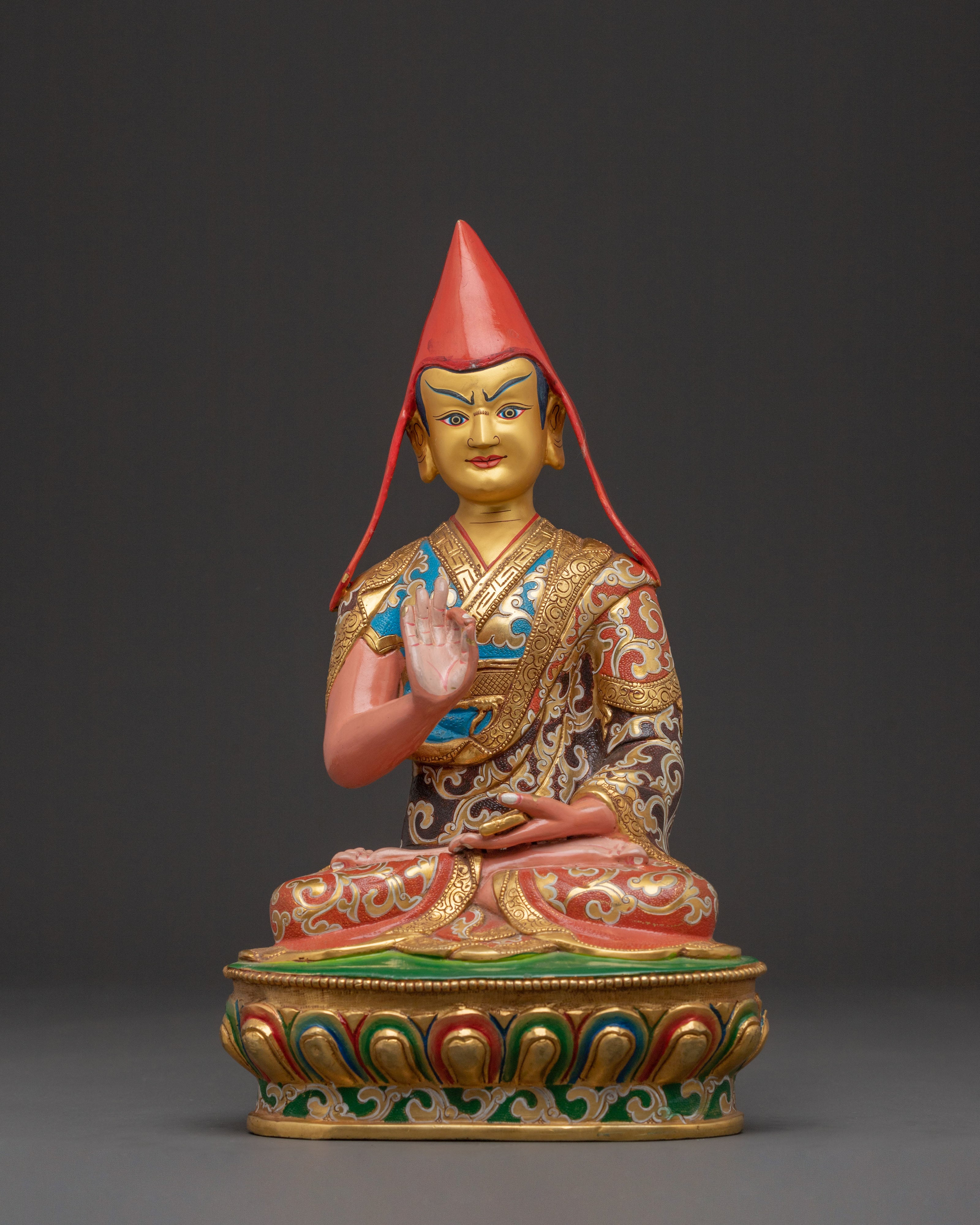 Tsongkhapa with Disciples Statue – 24K Gold Gilded Icon