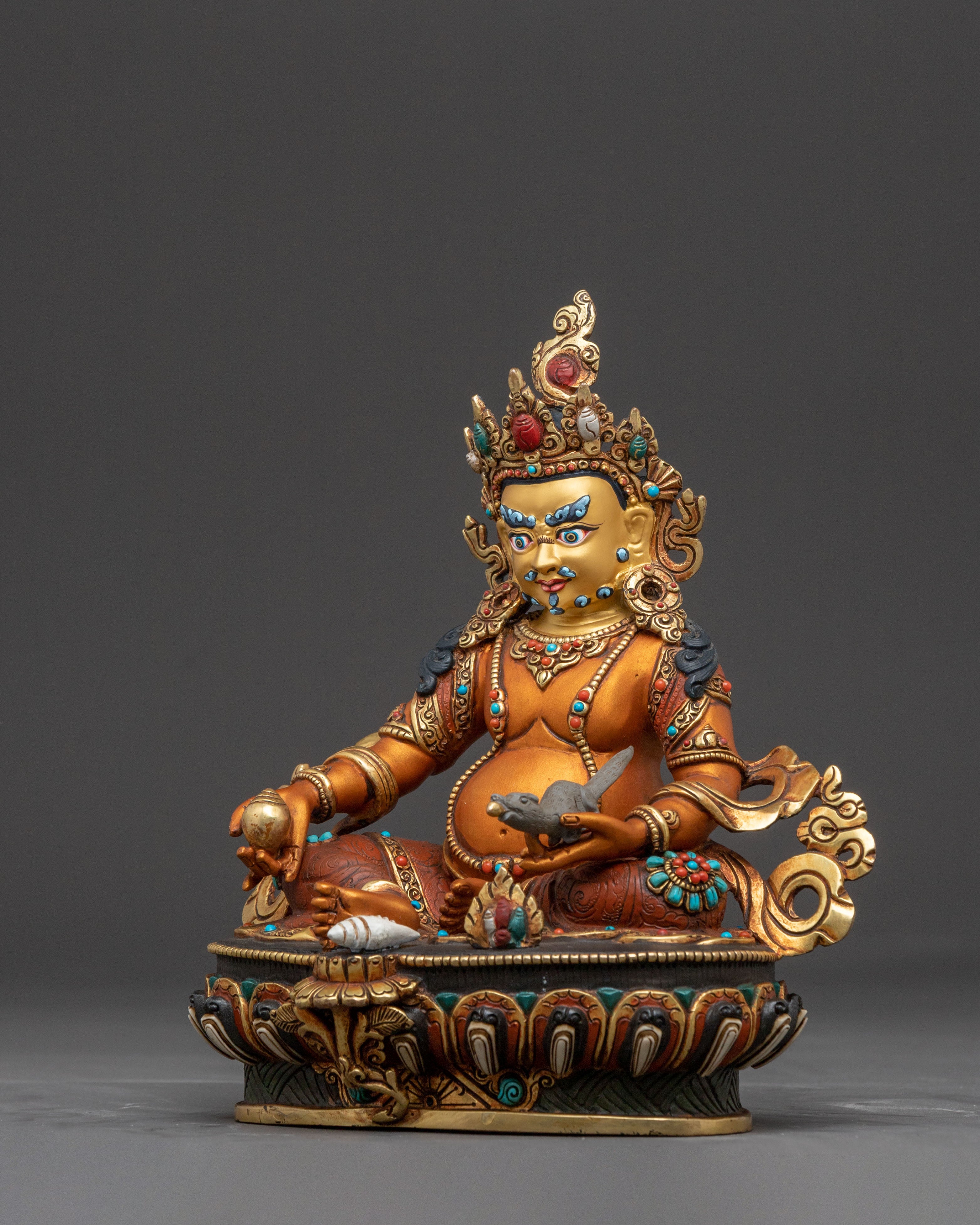 24K Gold Gilded Copper Dzambhala Statue – Exquisite Artisanal Masterpiece