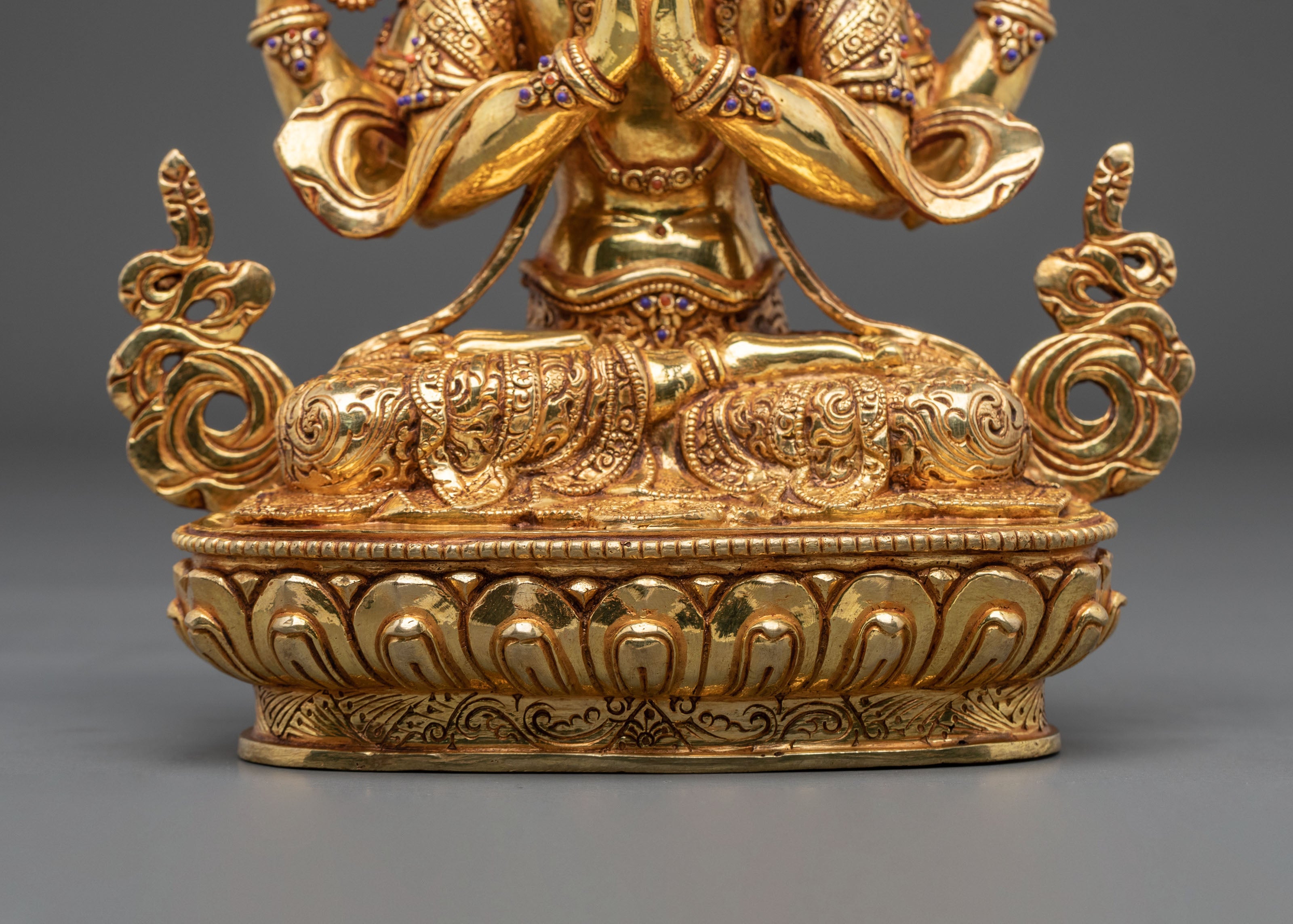 24K Gold-Plated Chenrezig Statue | Exquisite Copper Figurine