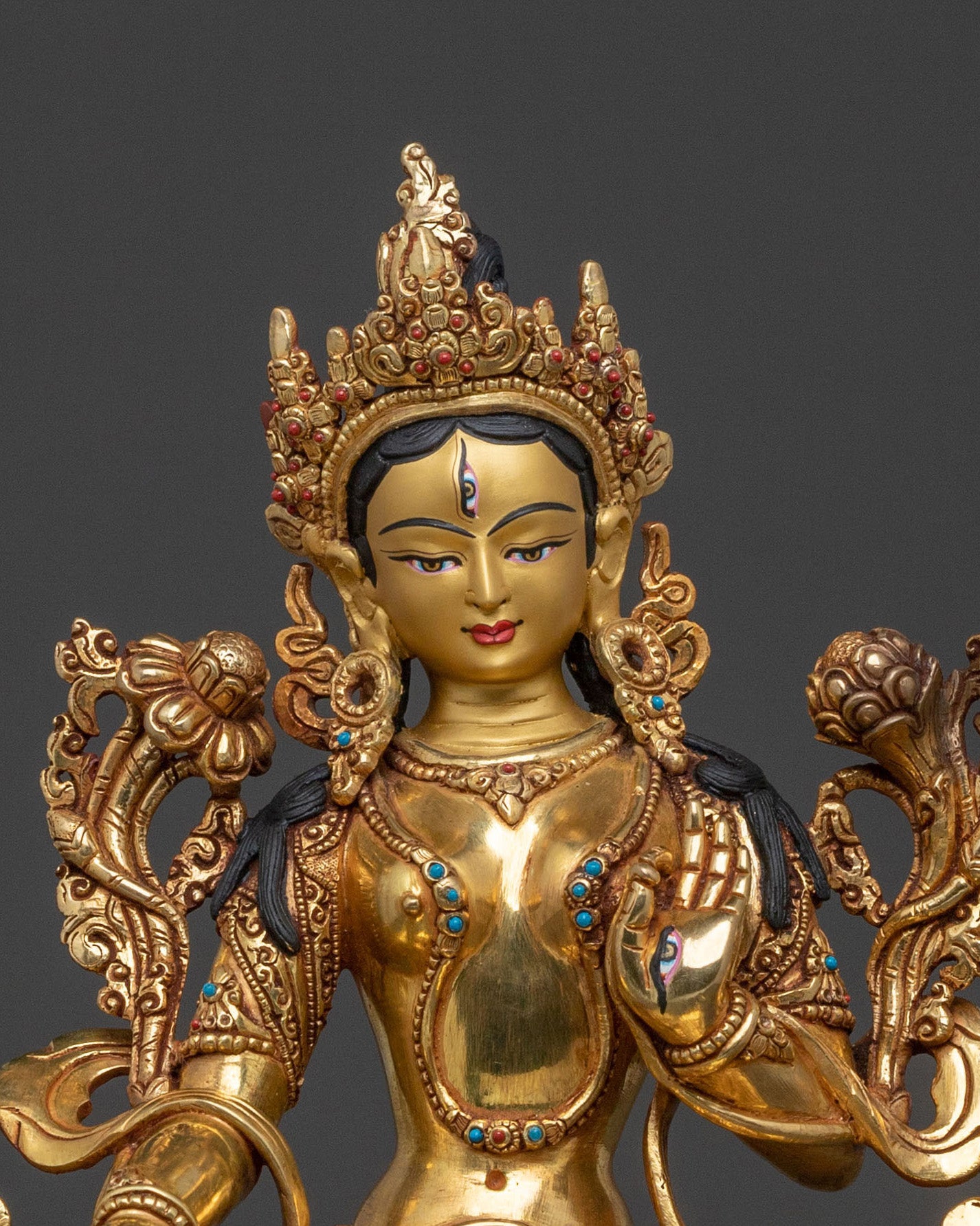 White Tara Figure: 24K Gold Gilded for Spiritual Decor