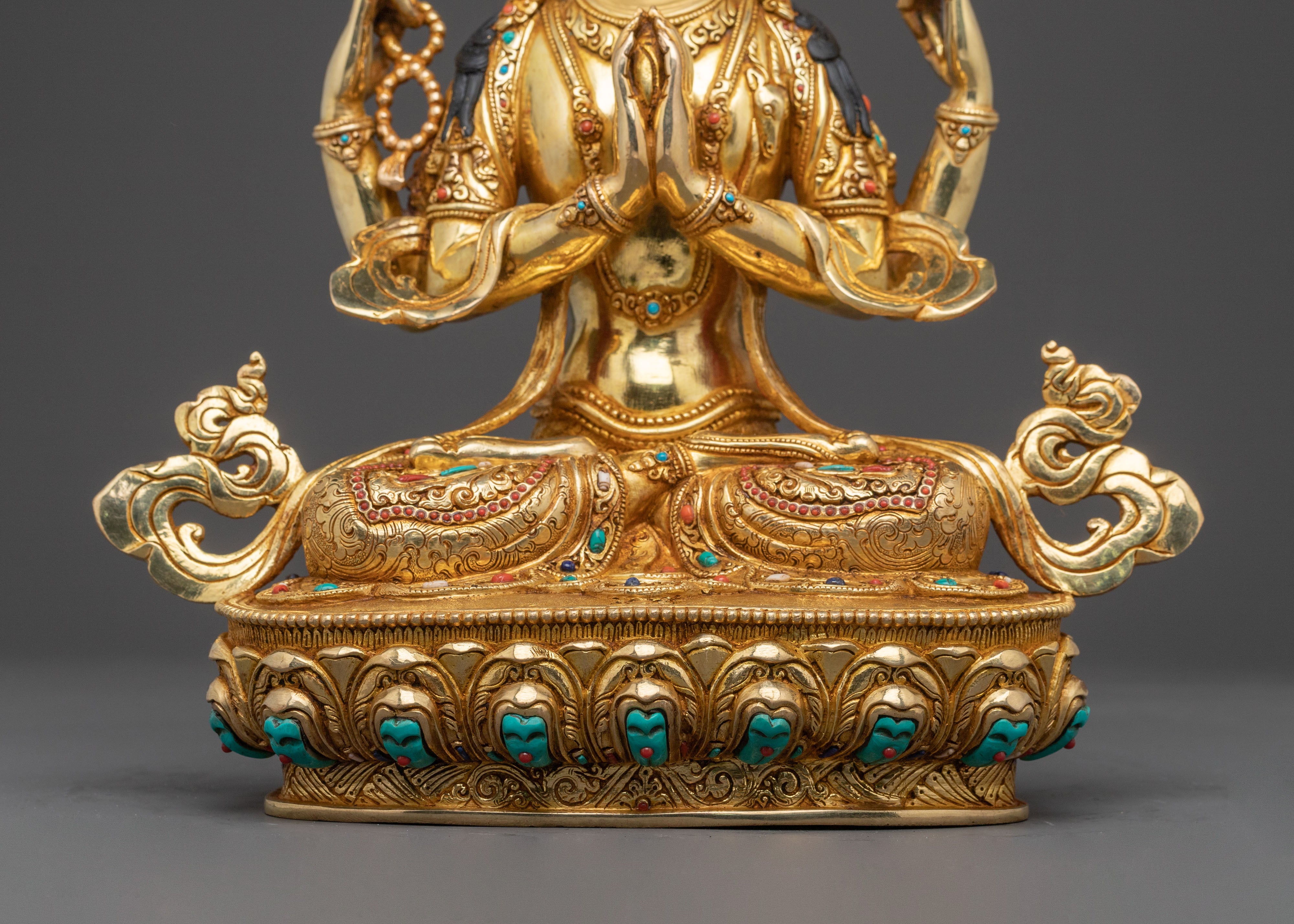 24K Gold Gilded Copper Chenrezig Statue | Patan Artistry