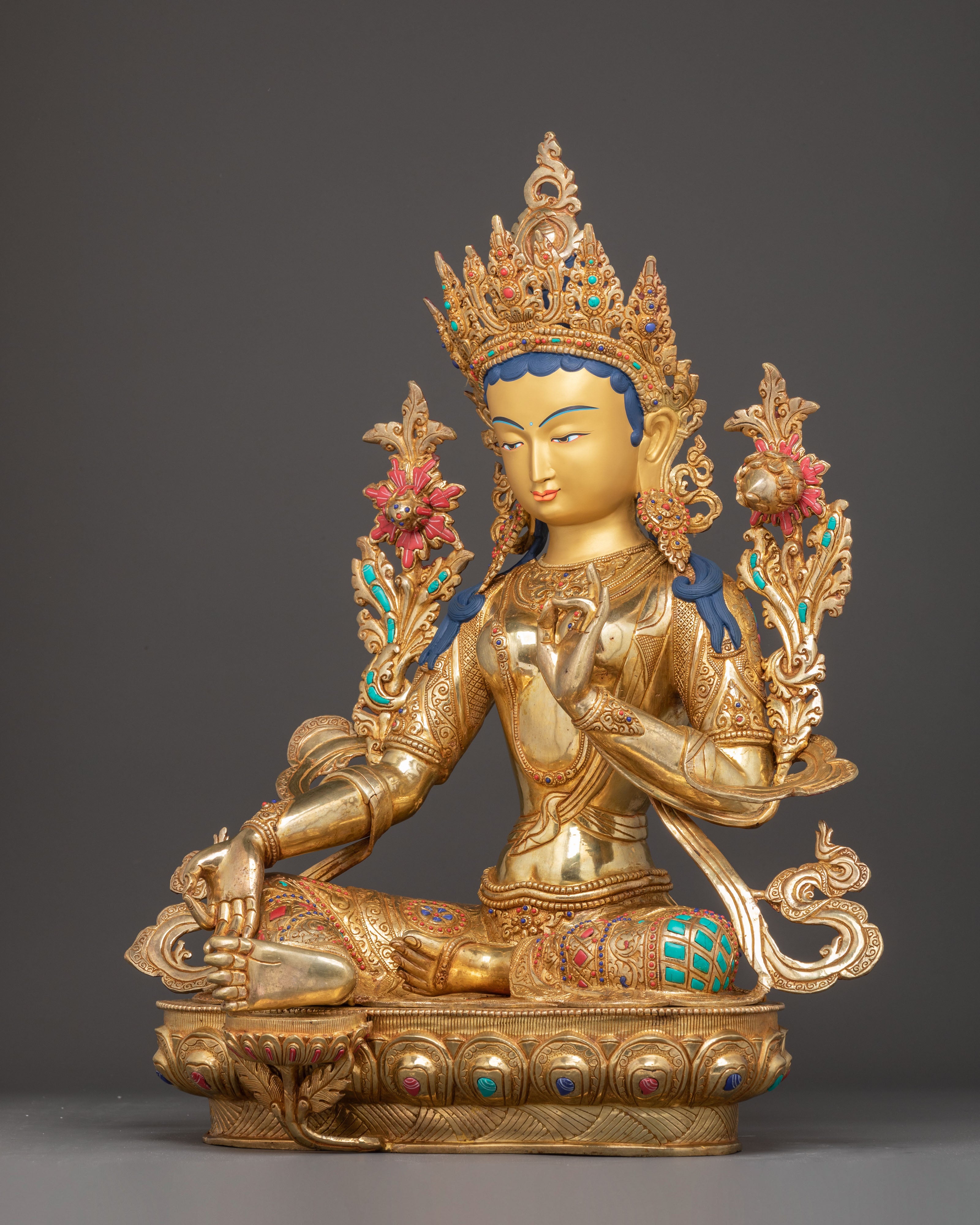 Handmade Serene Sculpture of Mother Green Tara