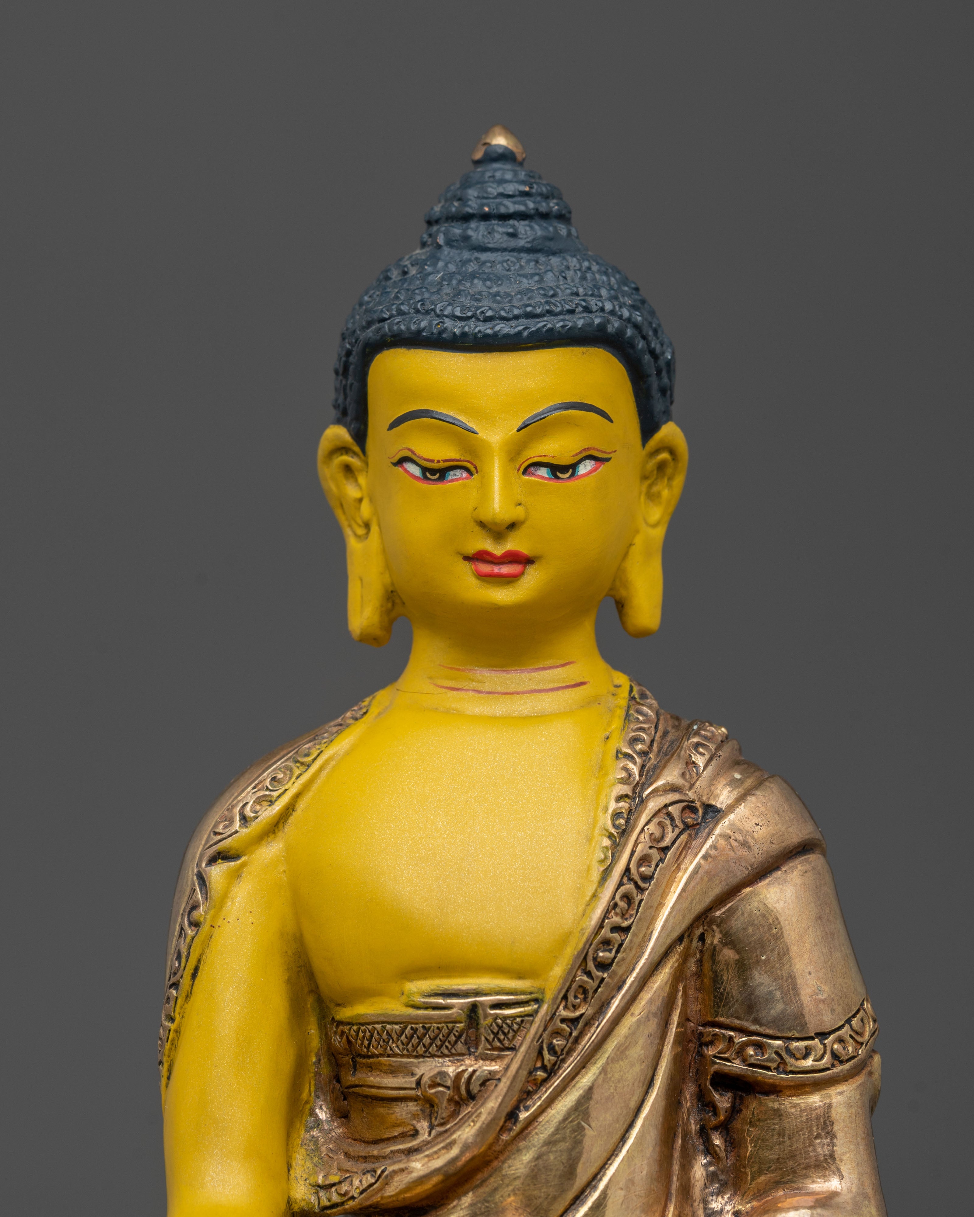Historical Buddha Shakyamuni Meditation Sculpture in 24K Gold