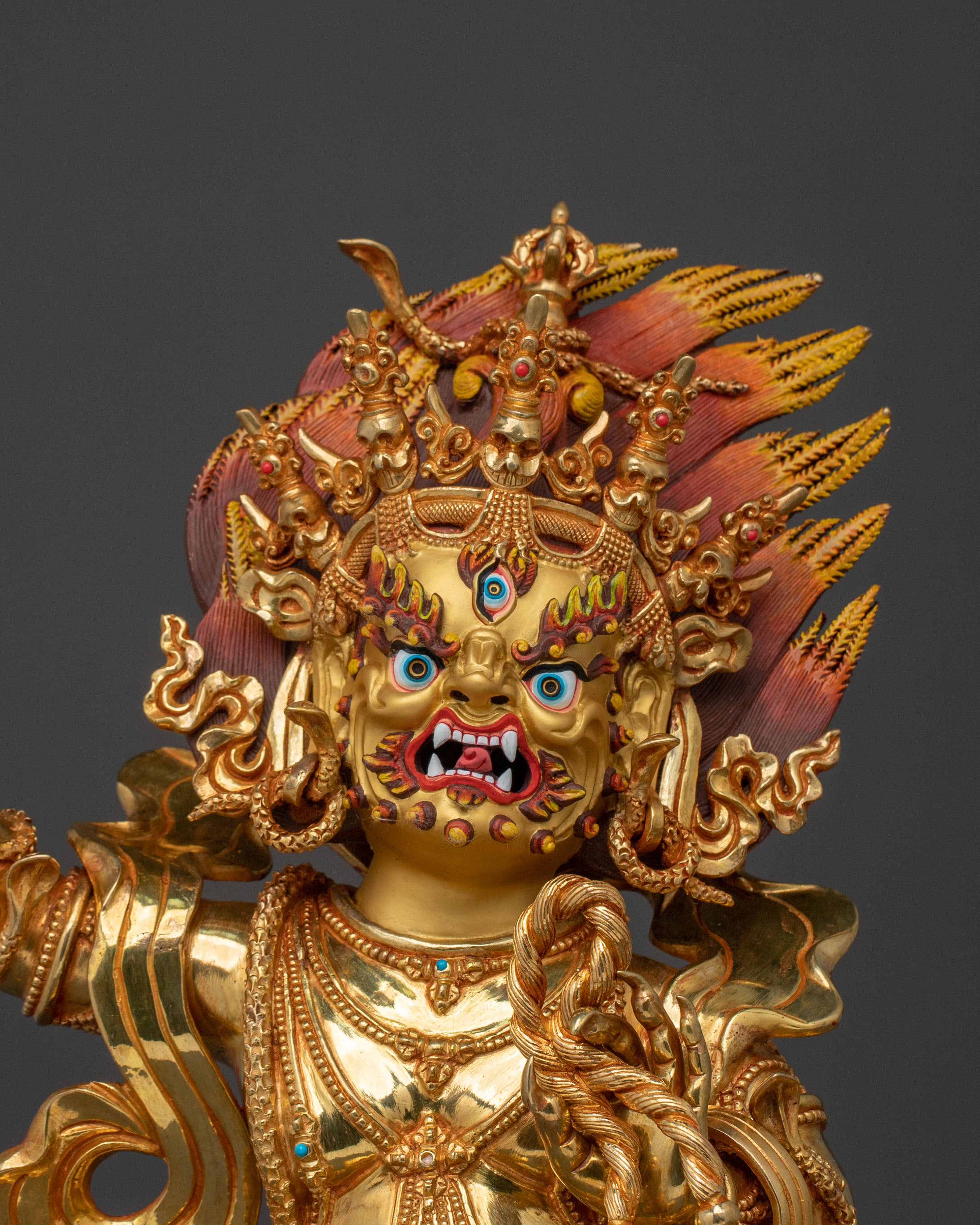 Radiant 24K Gold Gilded Wrathful Vajrapani Buddhist Sculpture
