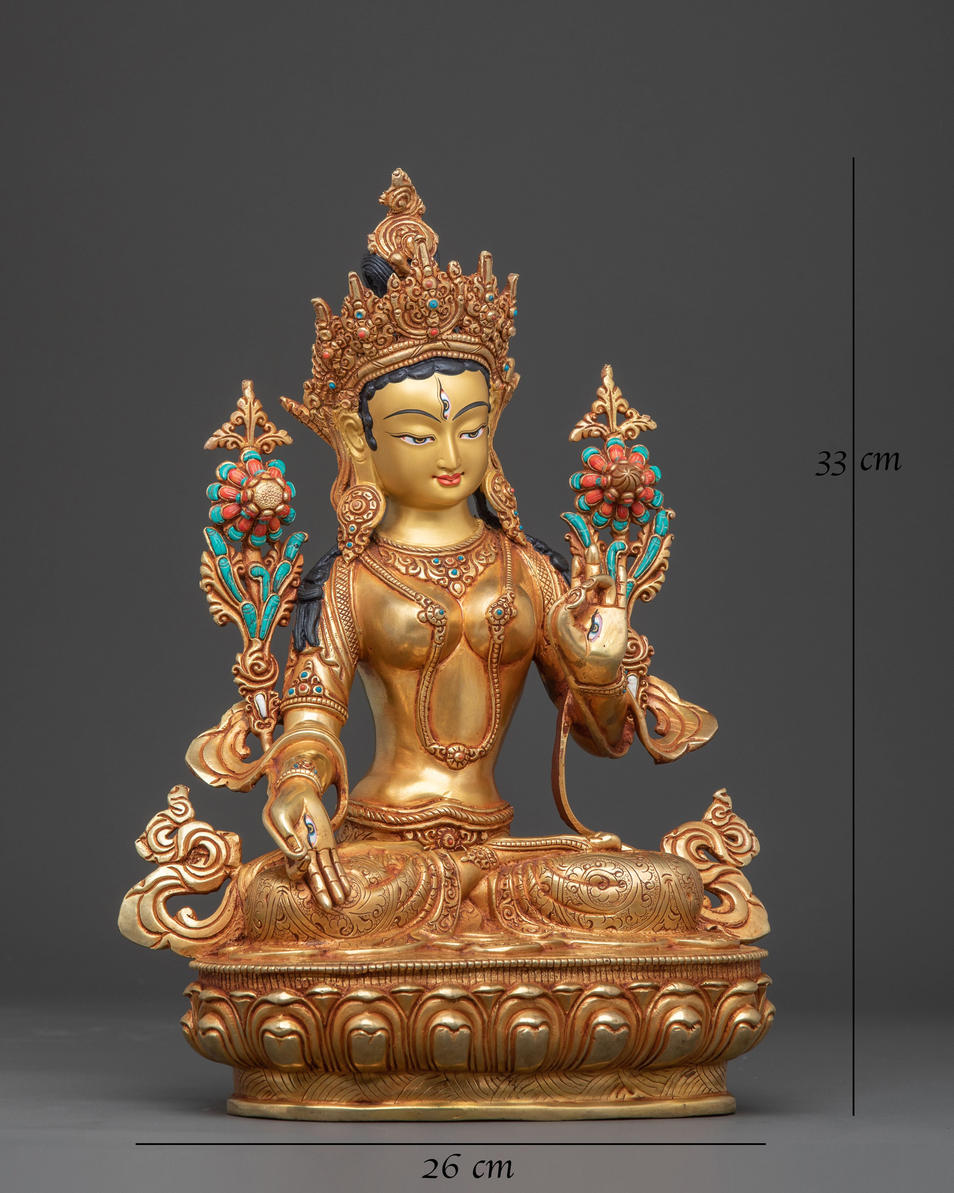 White Tara Statue Guardian of Wellness: Hand-Gilded Copper