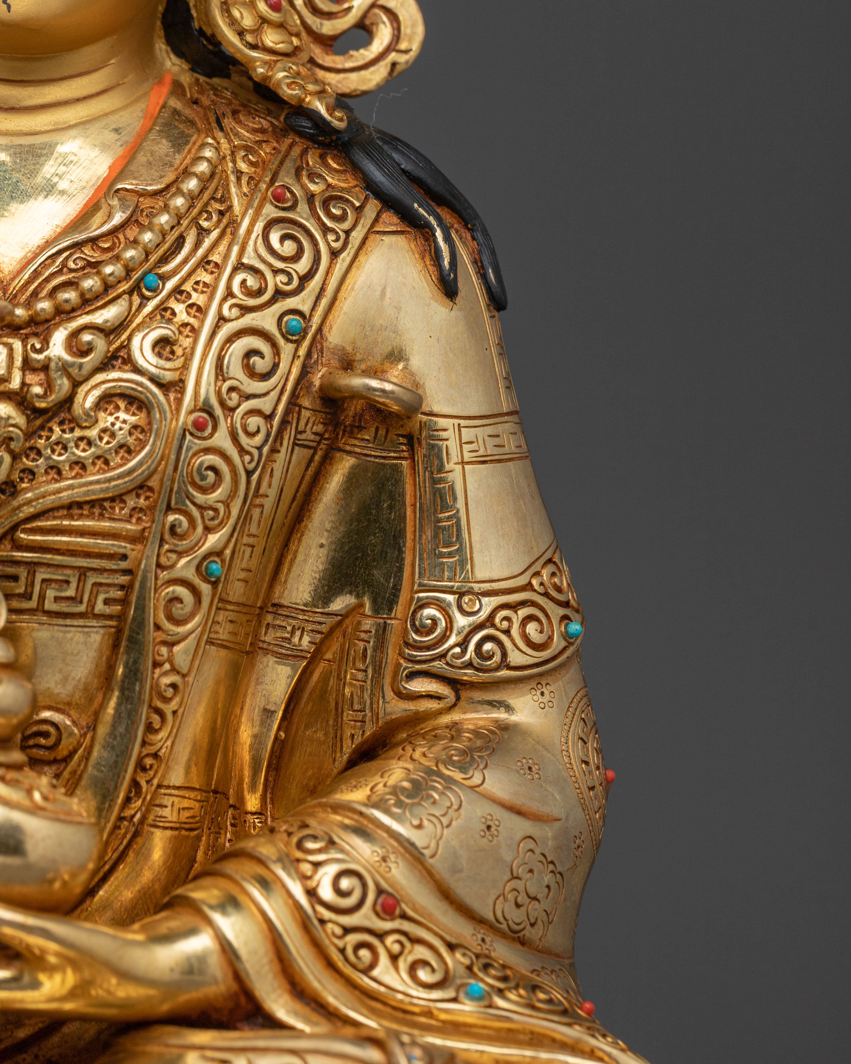 Tibetan Buddhist Figurine of Guru Tsokye Dorje | 24K Gold Gilded Sacred Sculpture