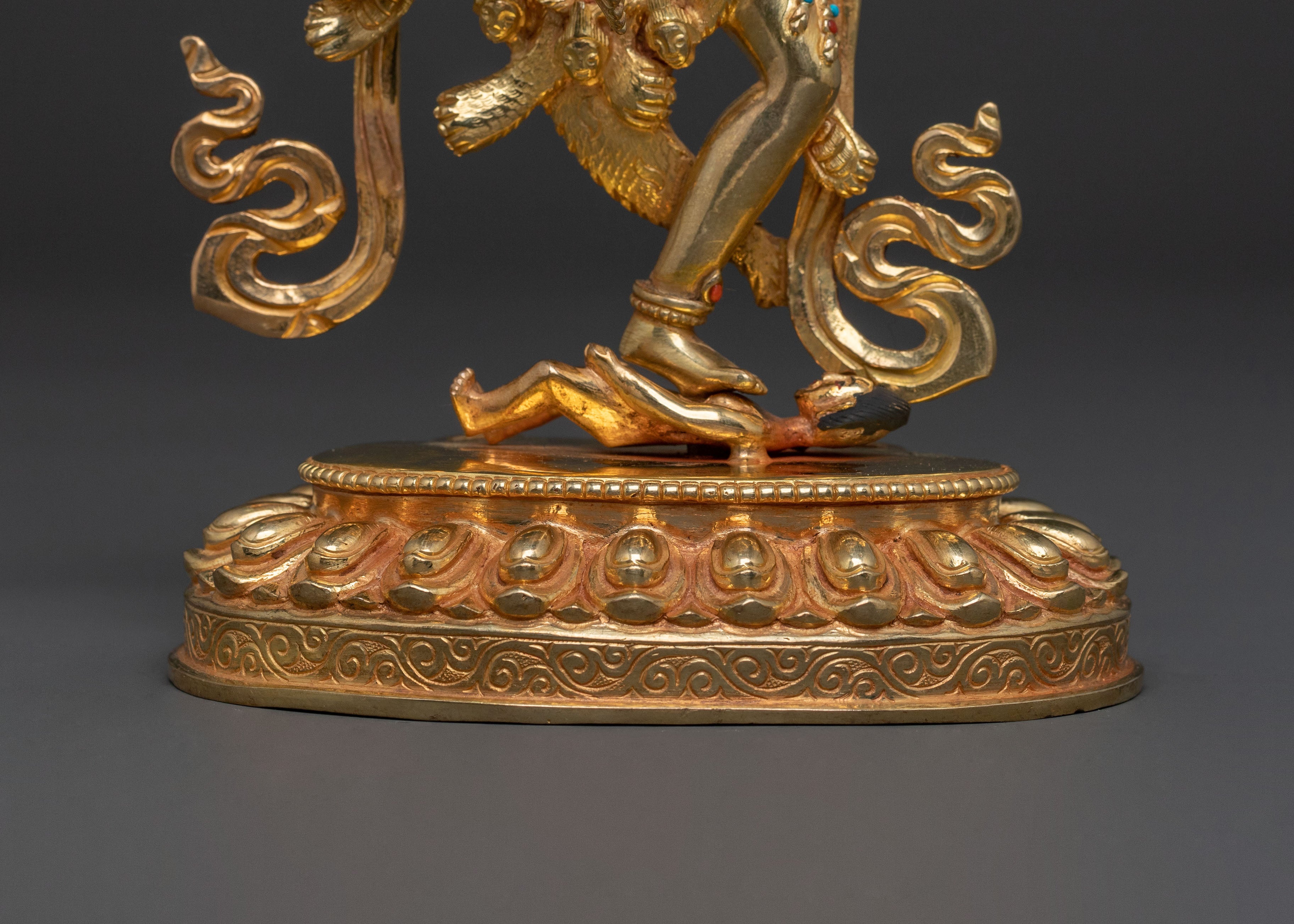 Simhamukha Figure of Power: Hand-Gilded Copper