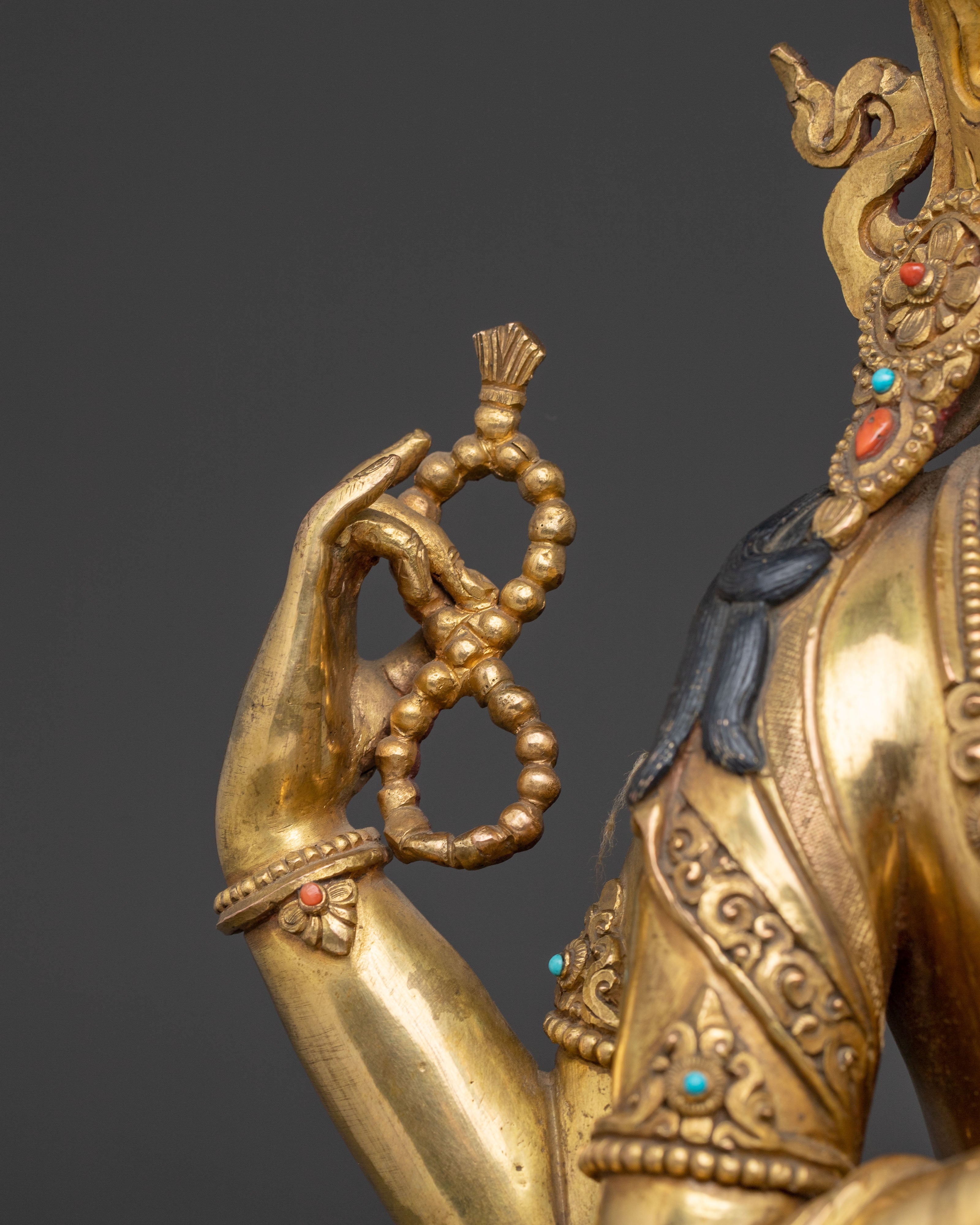 Handcrafted Chenrezig Golden Statue | Tibetan Bodhisattva of Compassion