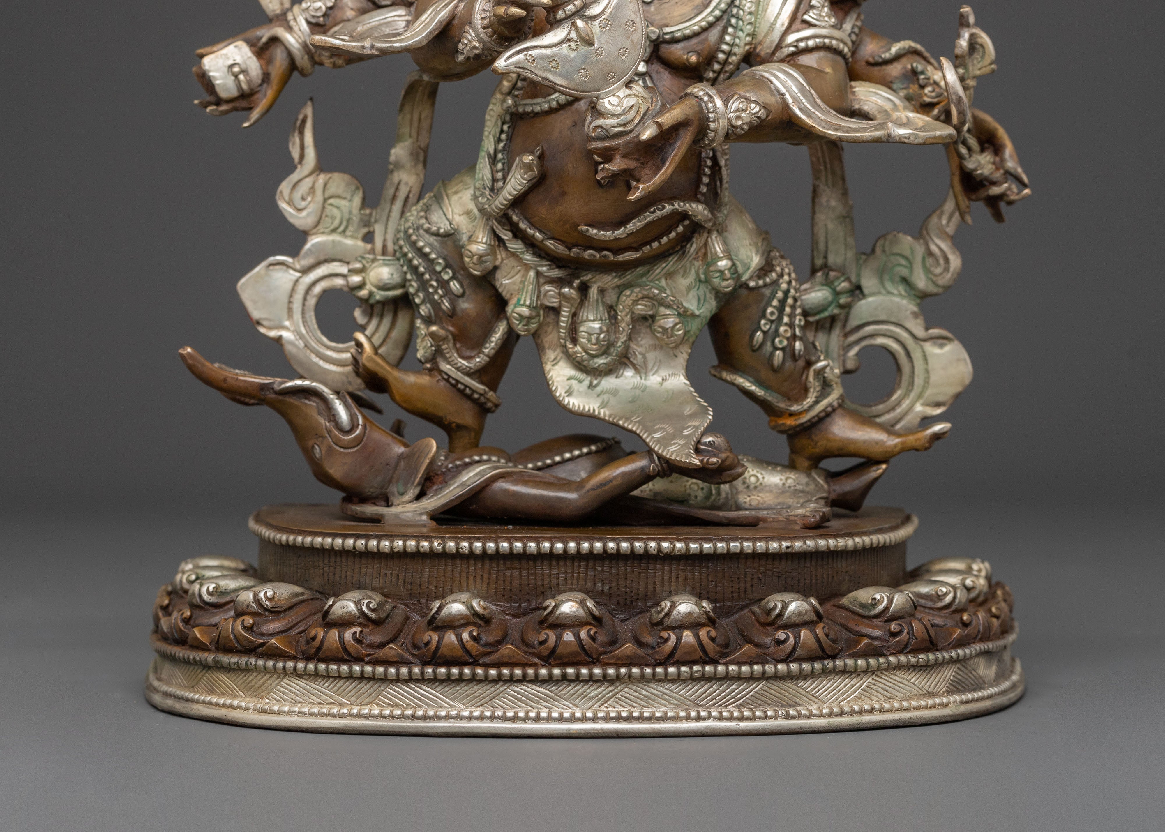 Six Armed Mahakala Statue | Oxidized Copper Protector