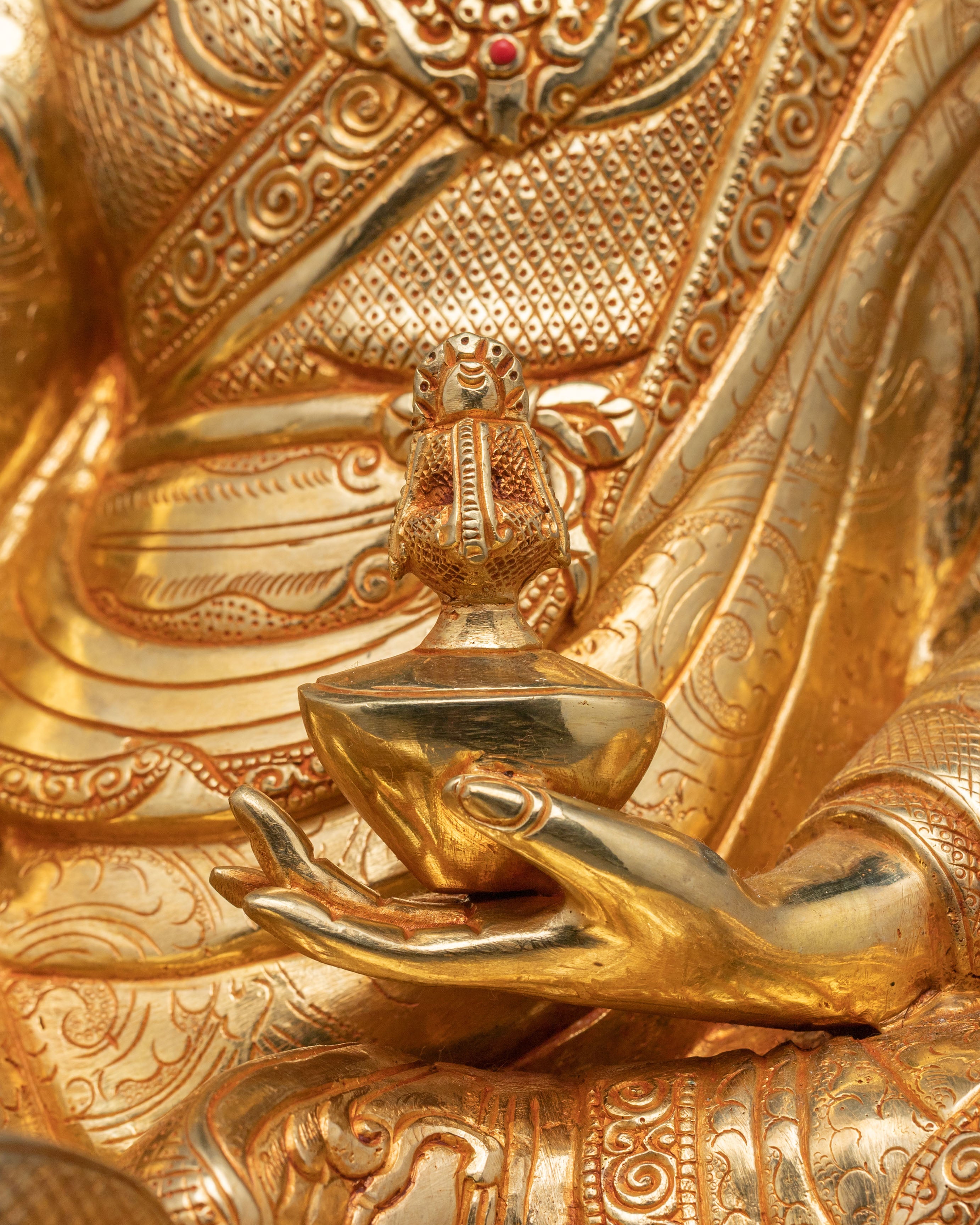 Guru Rinpoche Spiritual Statue: 24K Gold Gilded Art