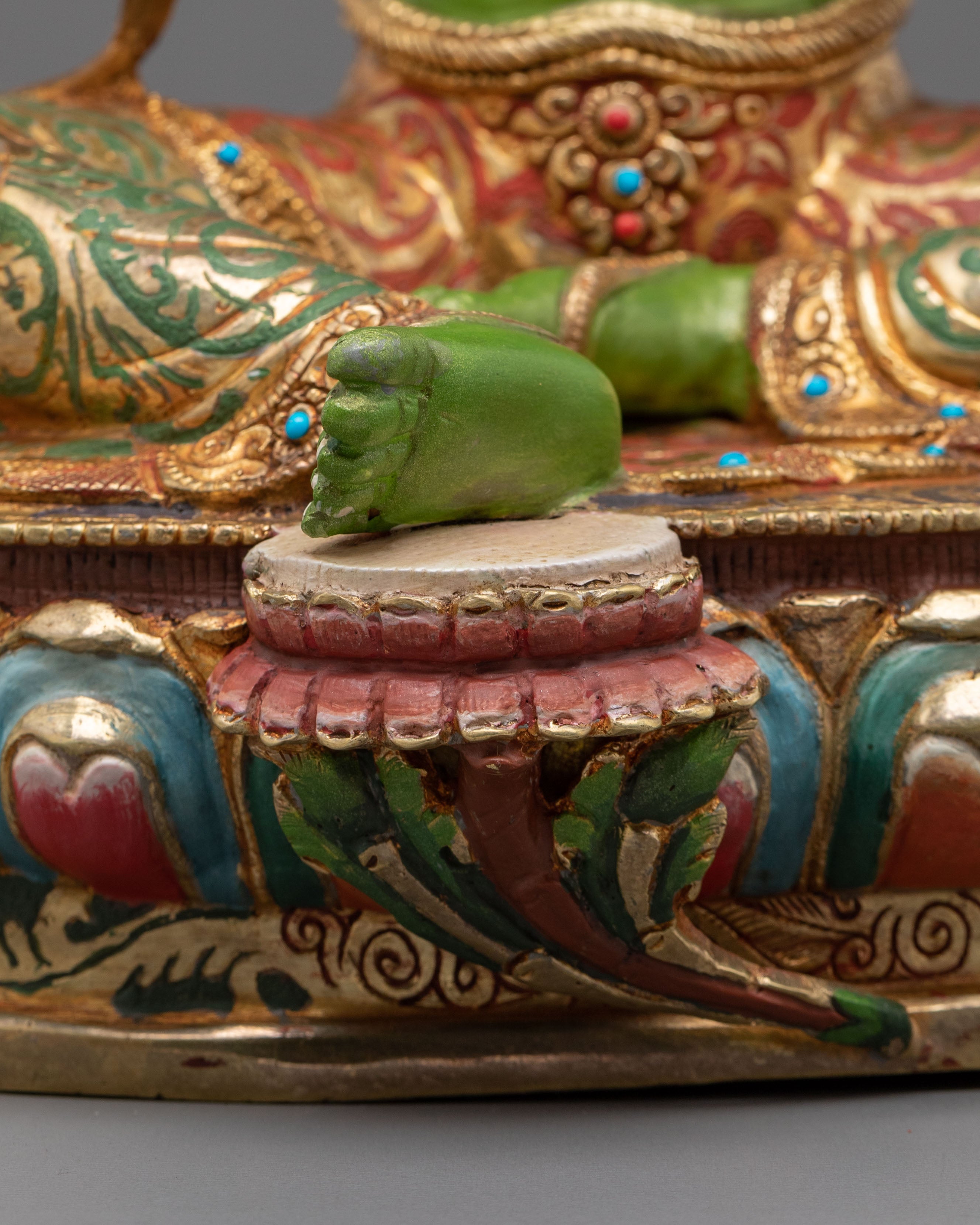 Traditional Green Tara Golden Statue | Tibetan Buddhist Compassion Deity