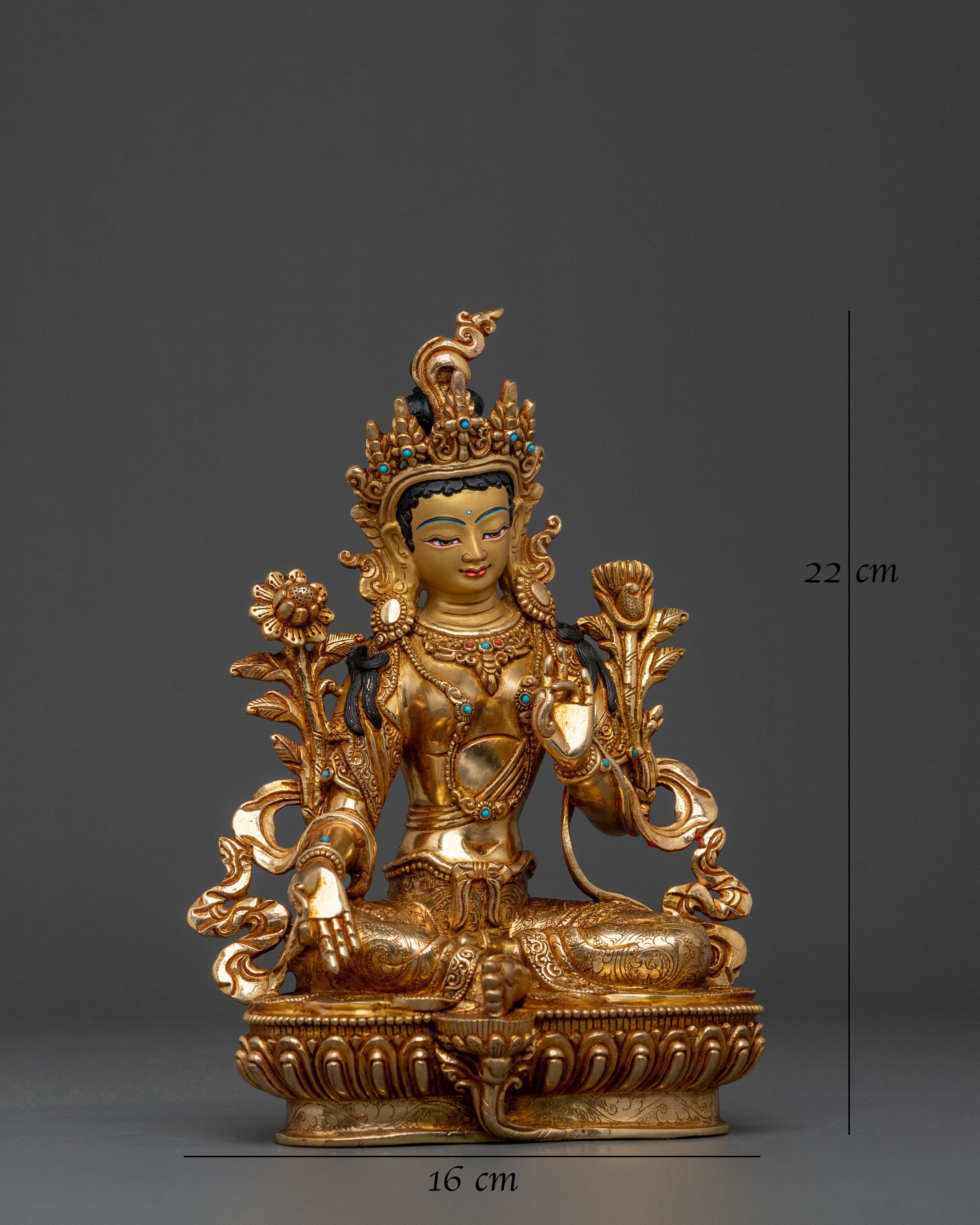 Green Tara Statue | Handcrafted 24K Gold Gilded