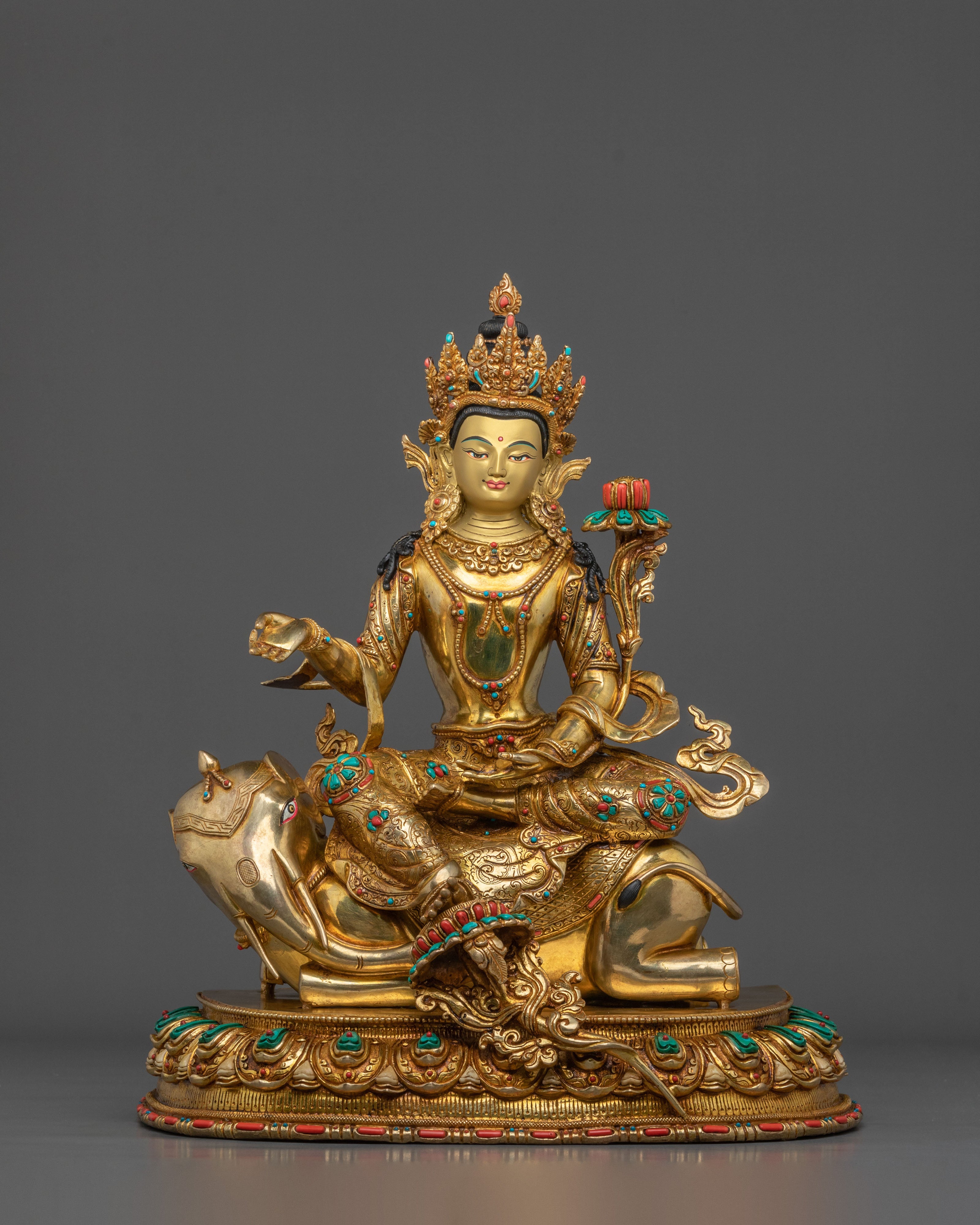 Samantabhadra Sculpture | 24K Gold Gilded Figurine