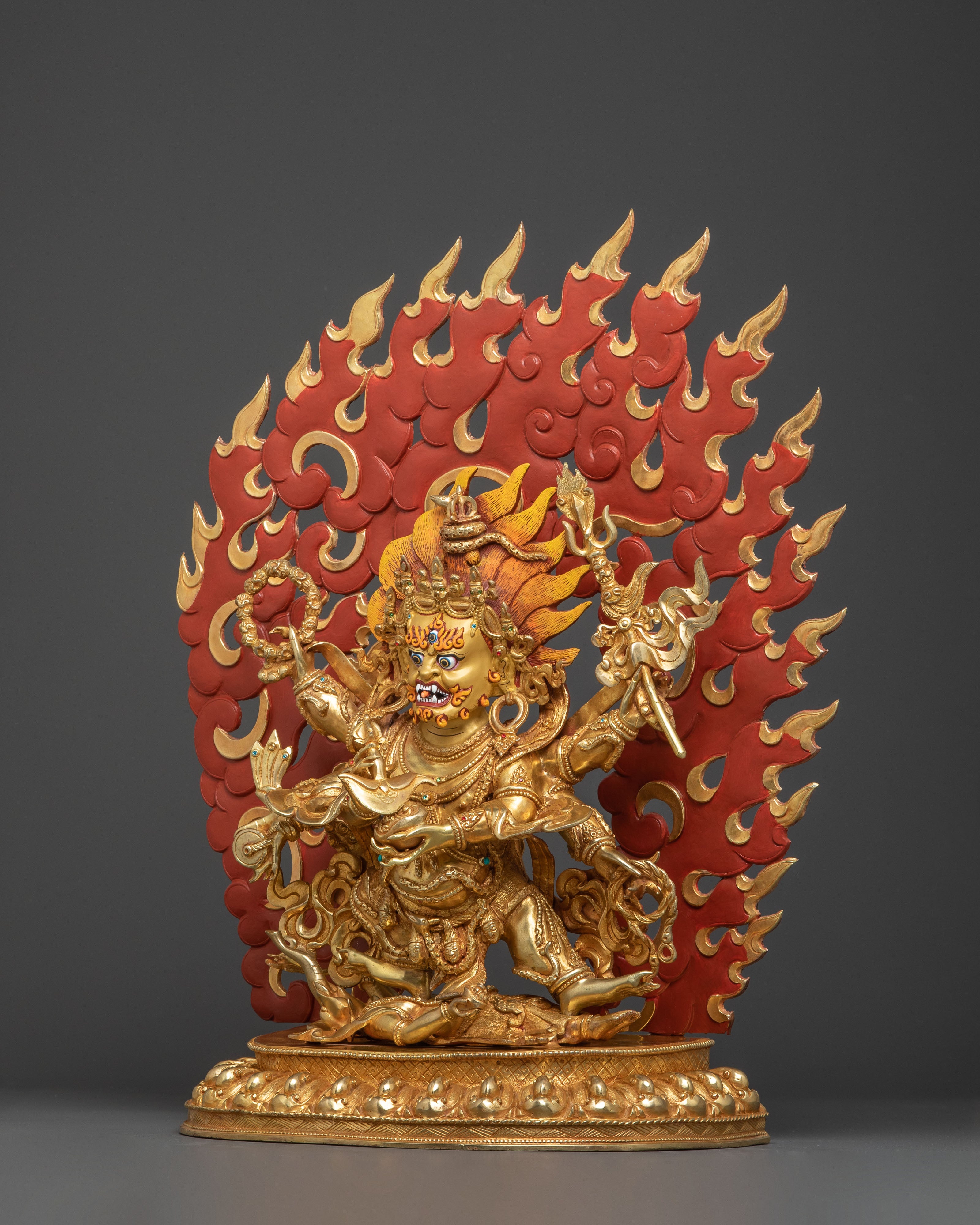 Handcrafted Six Armed Mahakala Copper Body Statue | Majestic Protector