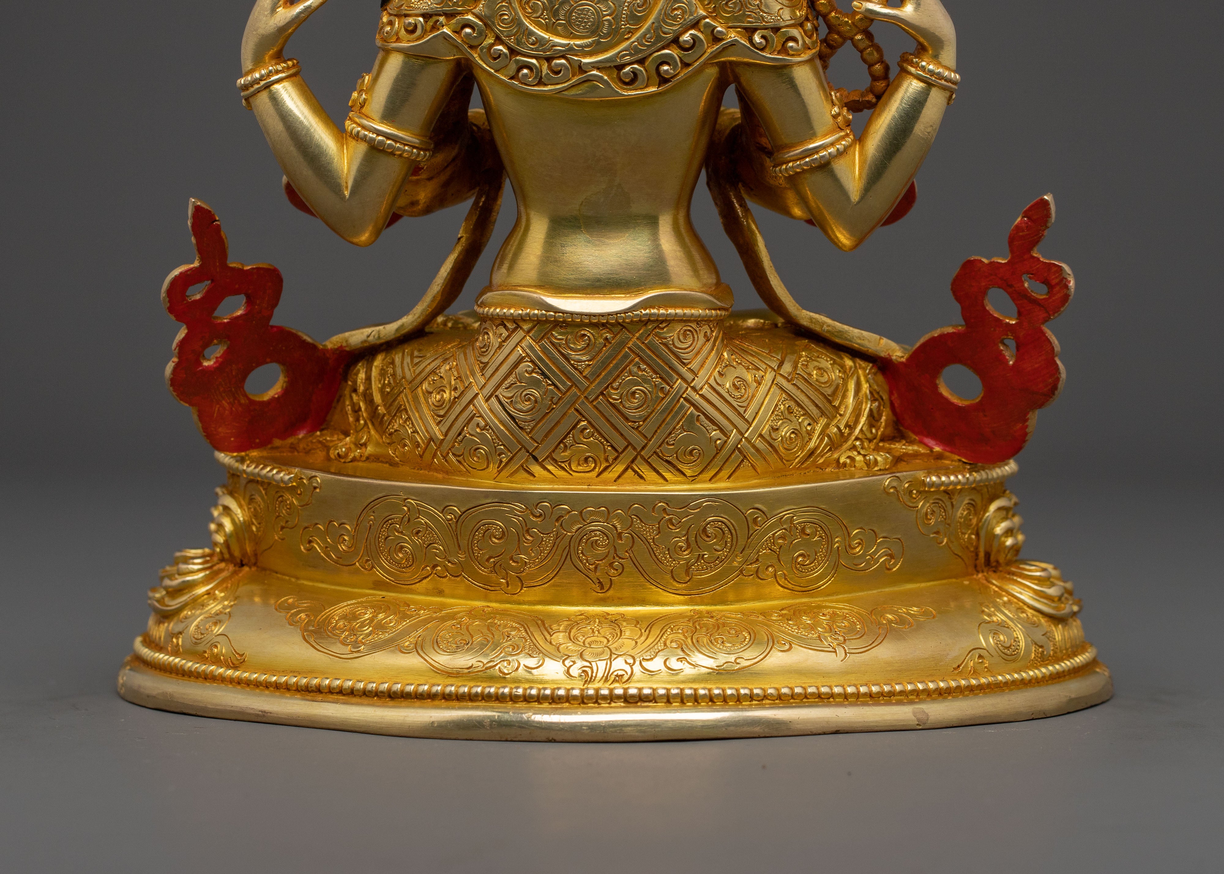 Sacred Chenrezig Four Armed Compassion Statue | 24K Gold Gilded