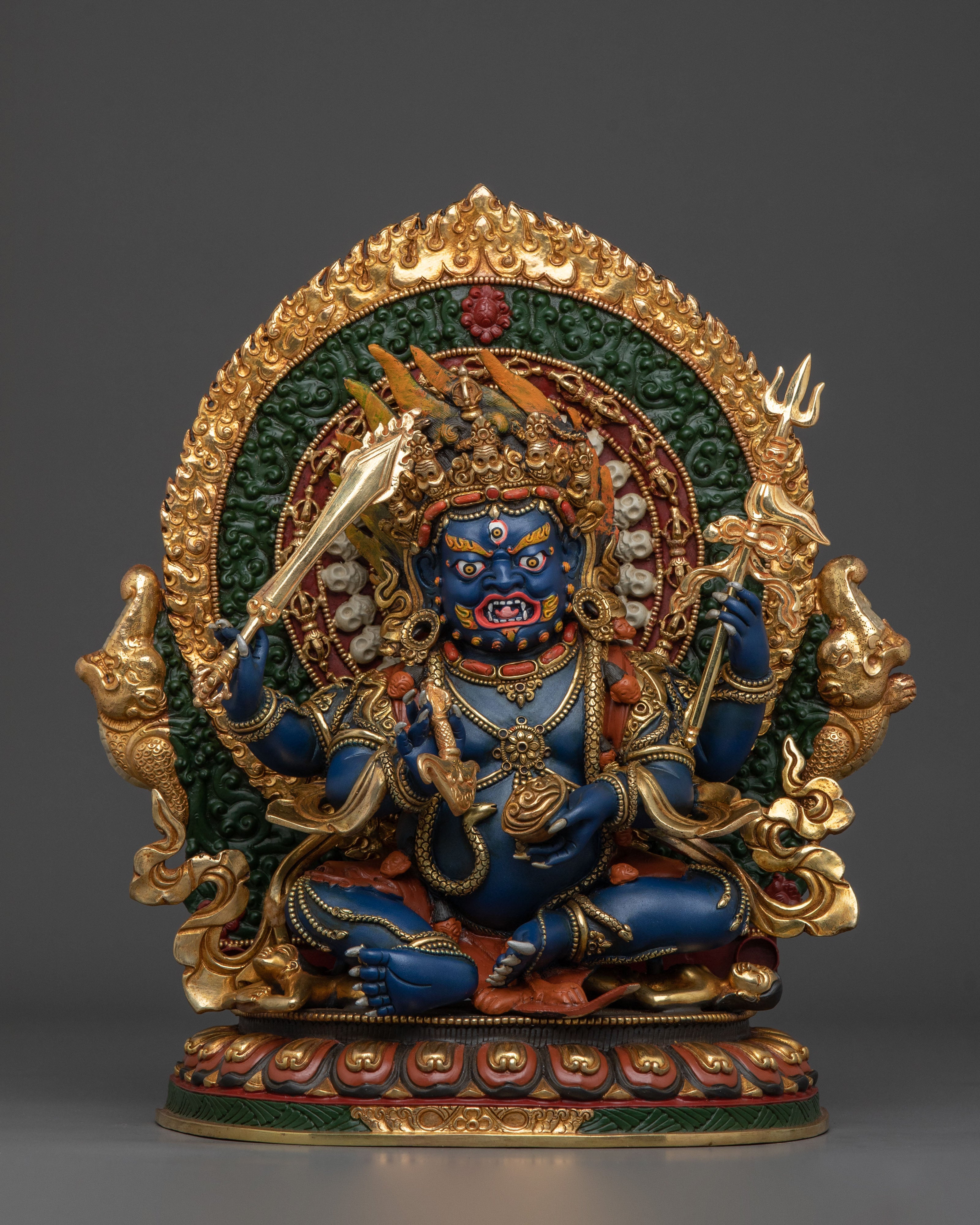Handcrafted Four Armed Mahakala Statue | Himalayan Buddhist Protector