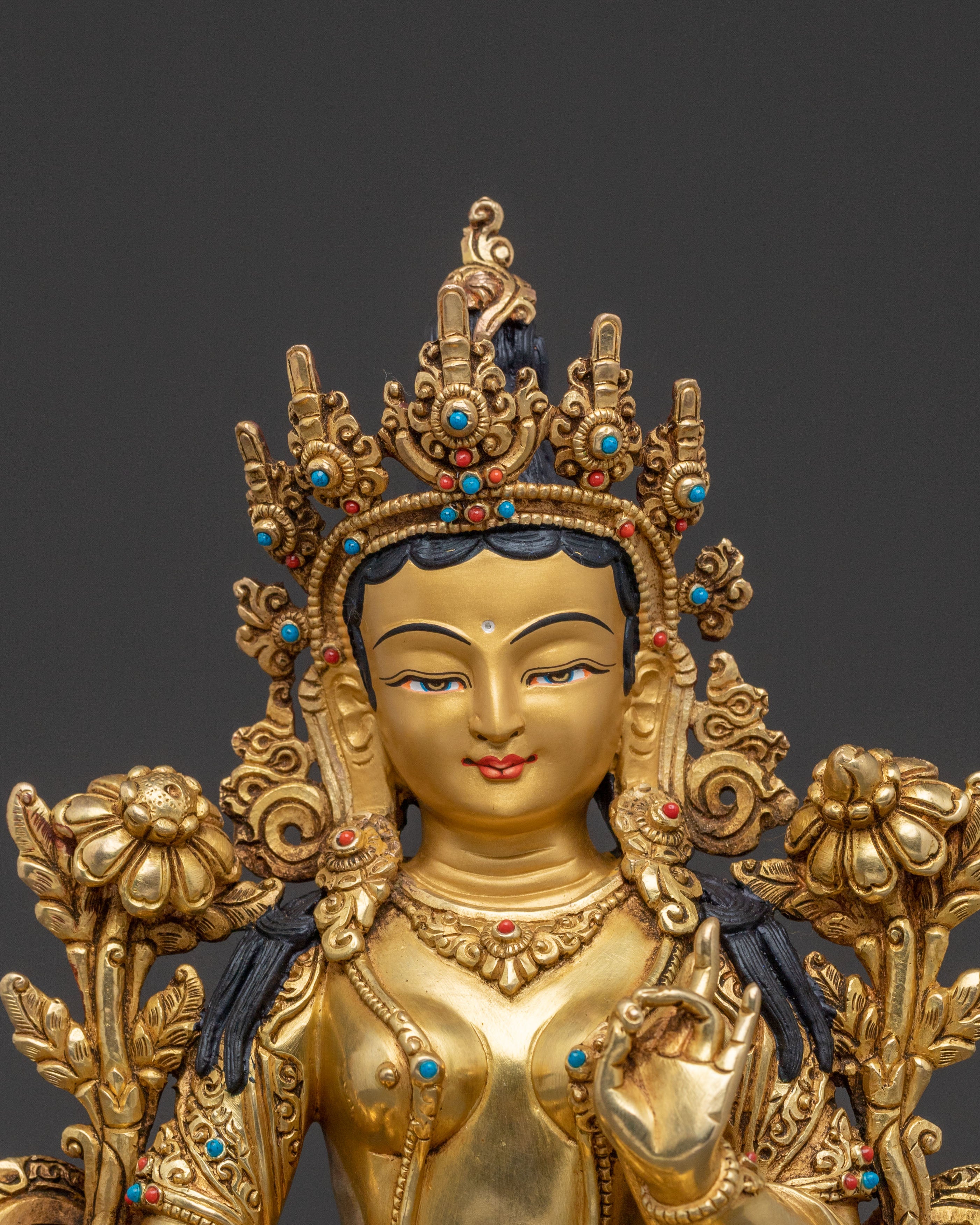 Handcrafted Statue of Green Tara – Exquisite Gilded Copper