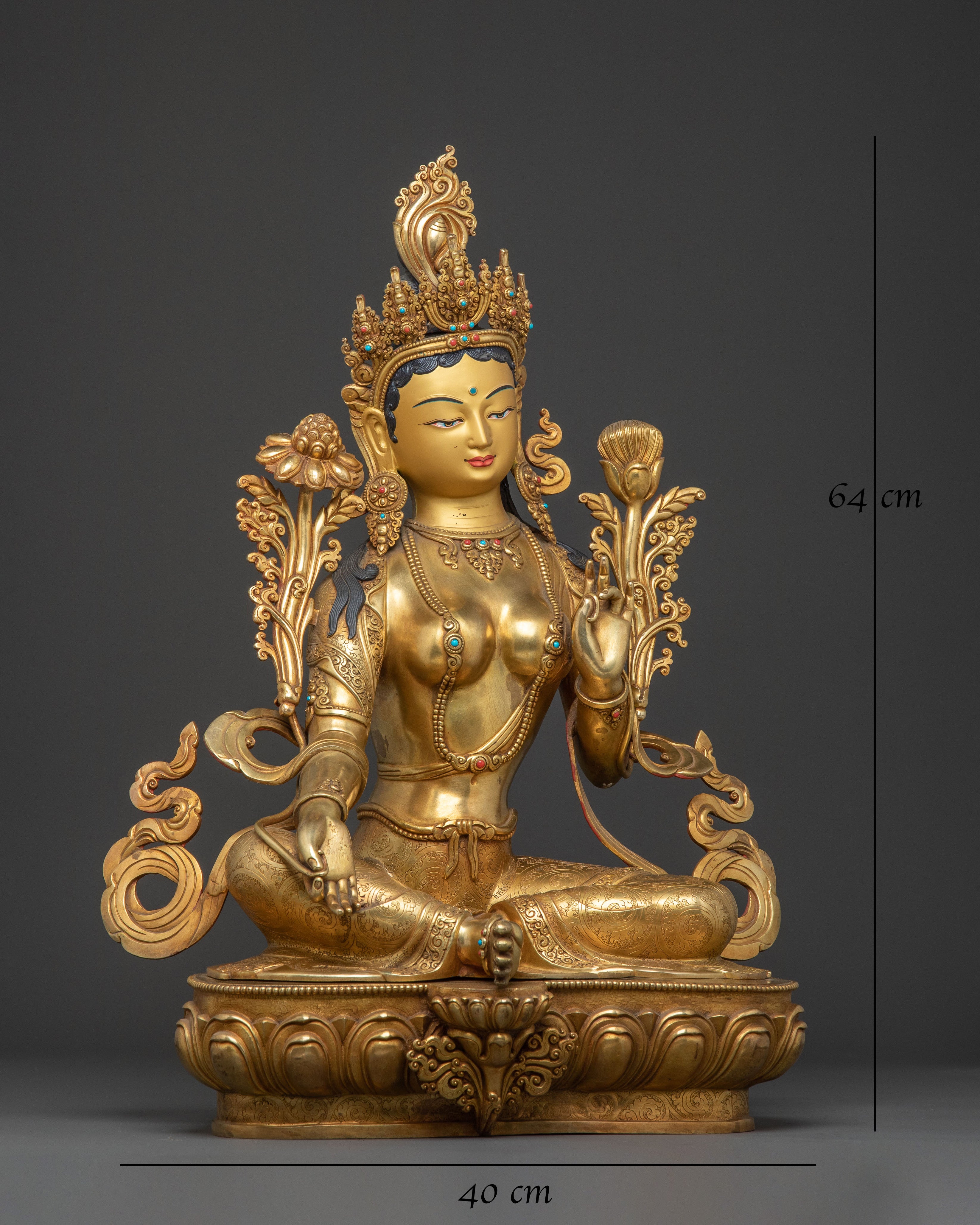 Sacred Green Tara Altar Statue – Hand-Gilded Copper