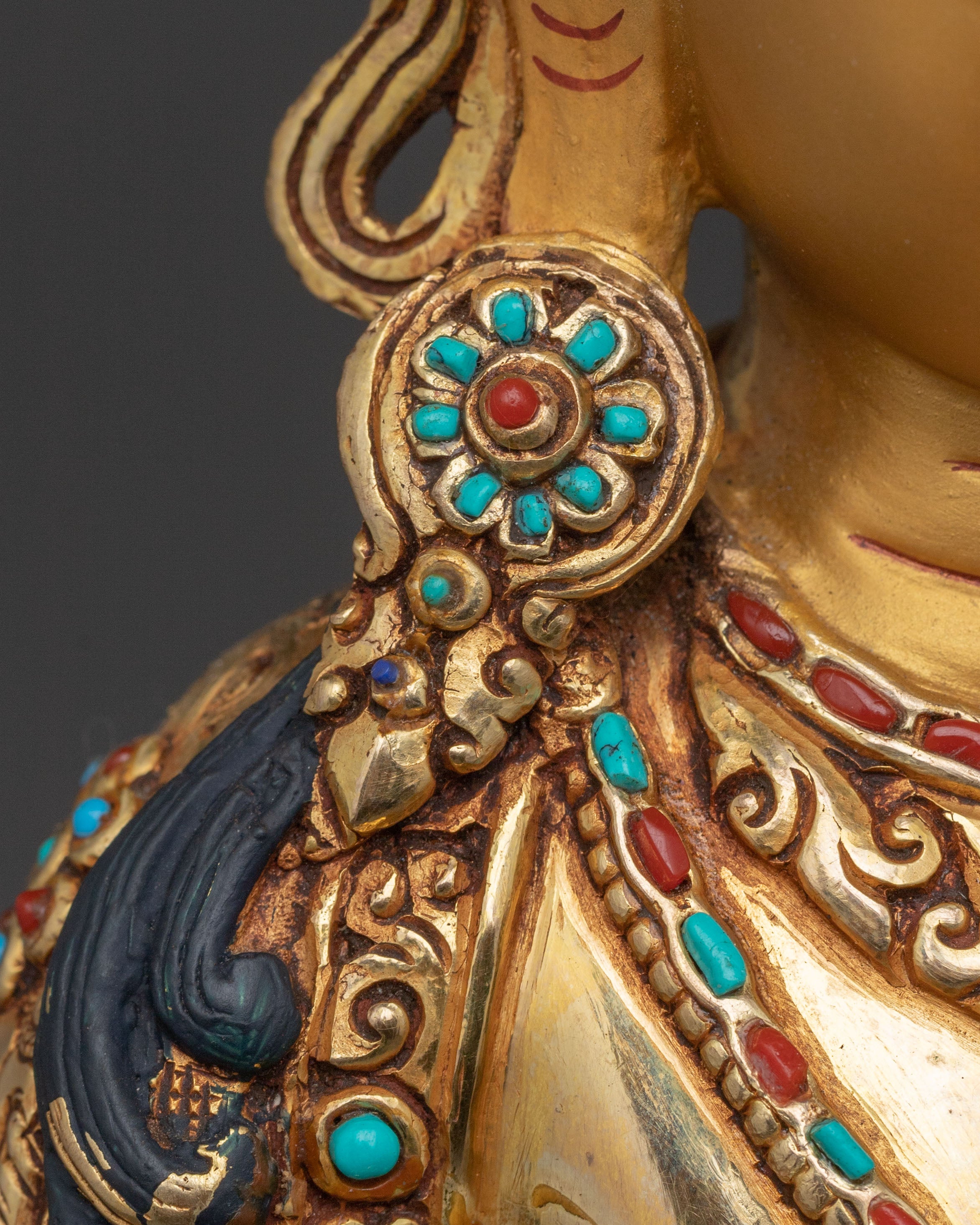 Amitayus Buddha Longevity Statue – Gold Gilded & Gemstone Inlaid