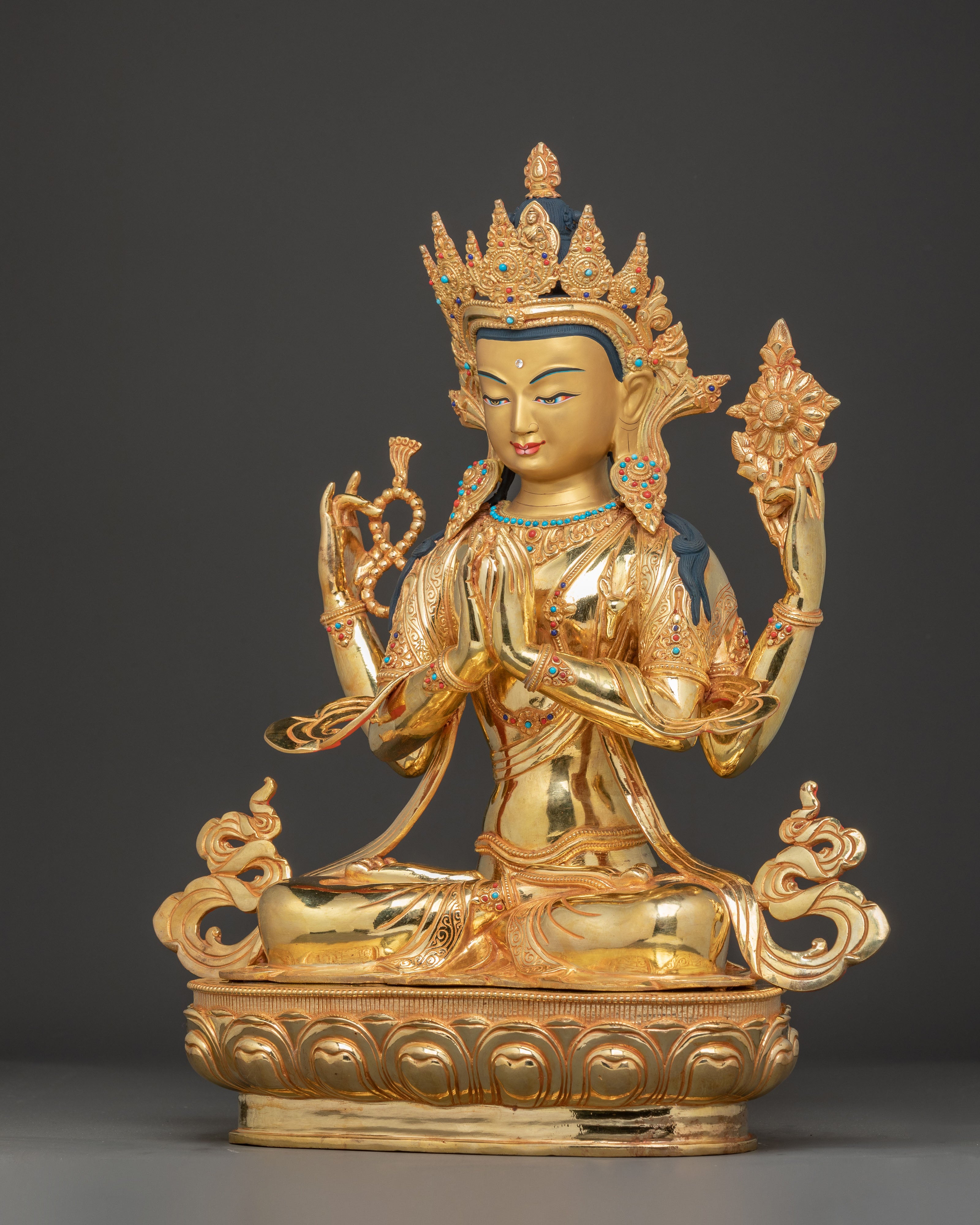 Golden Avalokiteshvara Statue: Bodhisattva of Compassion