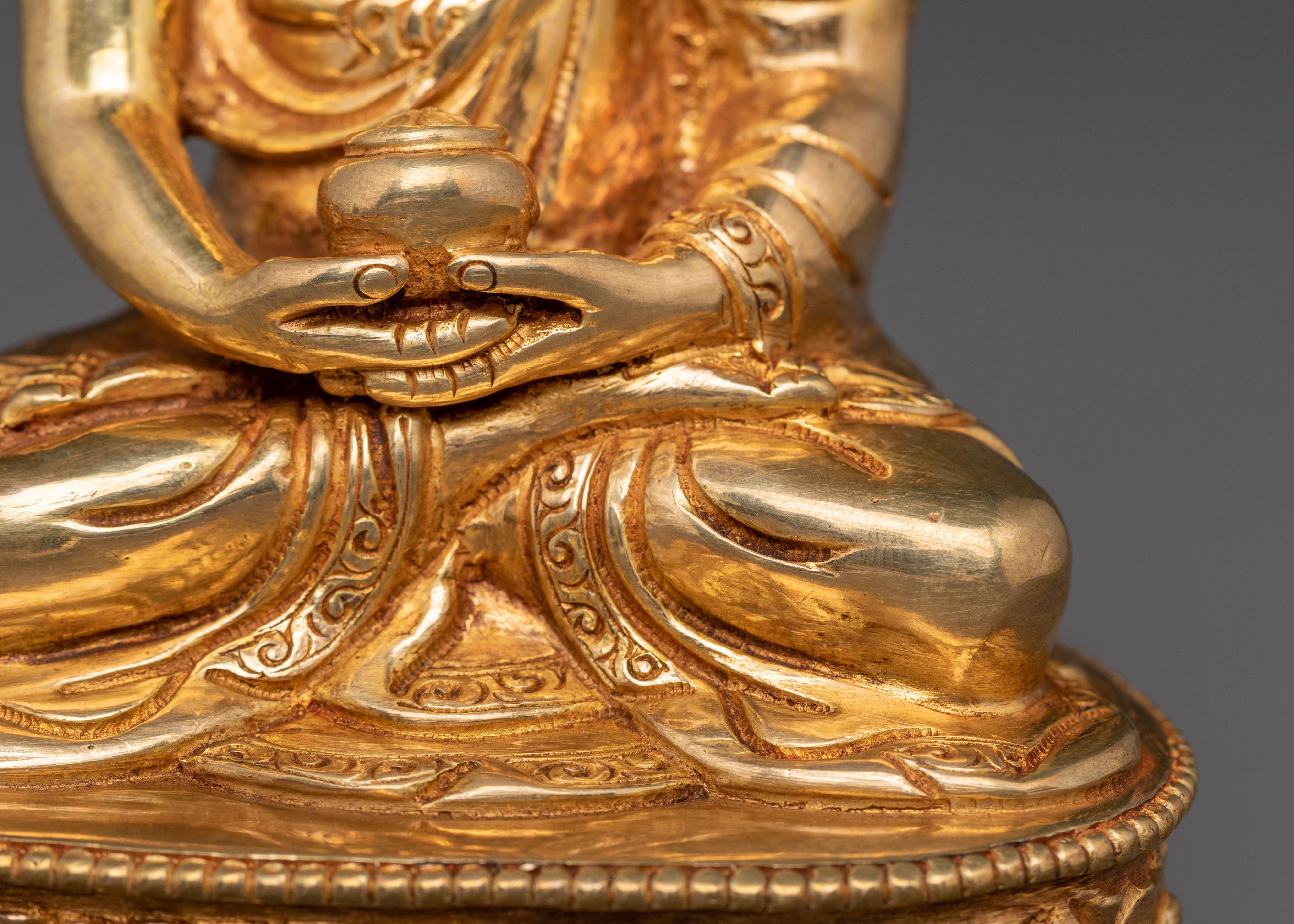 Tibetan Statue of Amitabha Buddha - Handcrafted 24K Gold Gilded