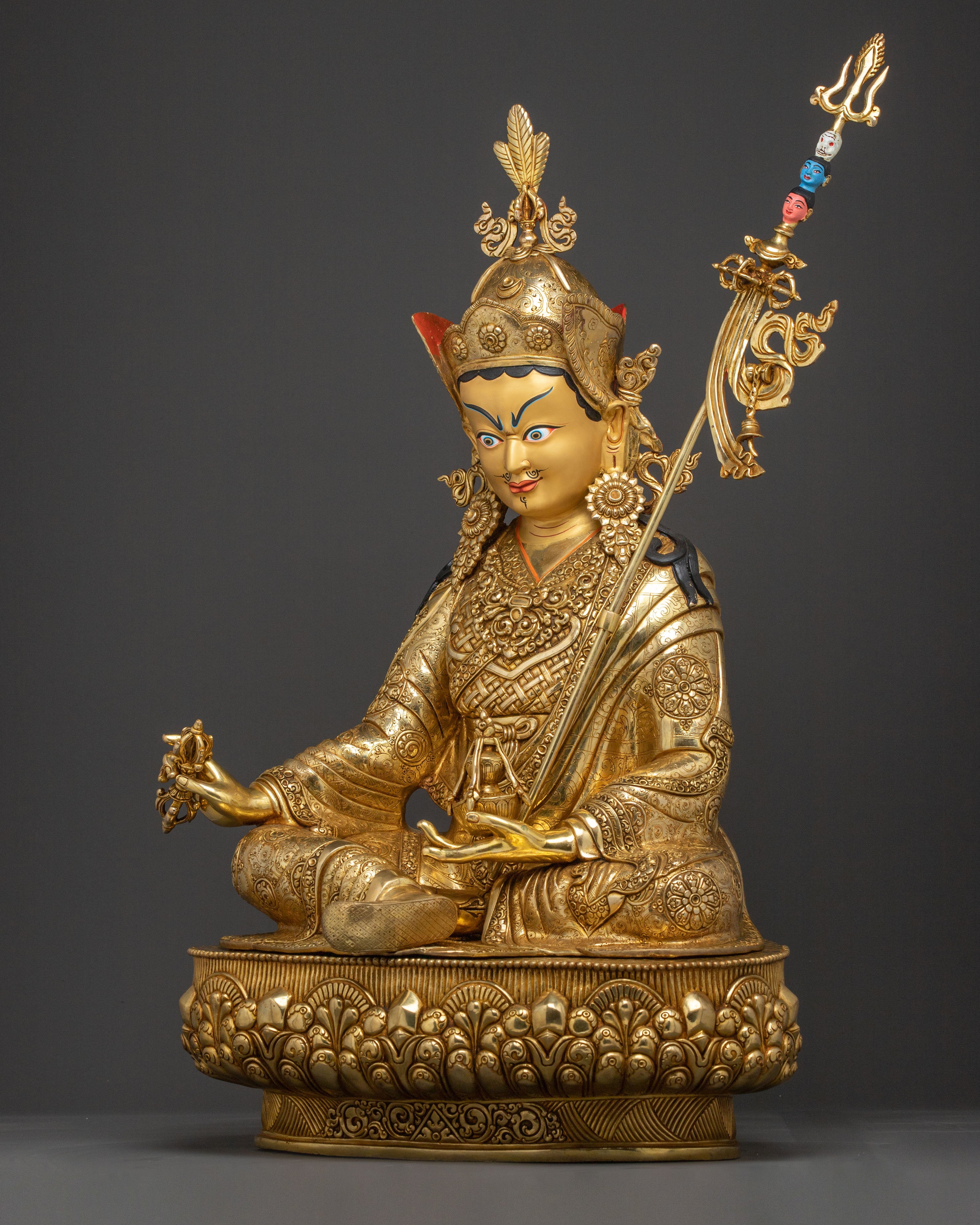Exquisite 24K Gold Gilded Handcrafted Guru Rinpoche Spiritual Statue