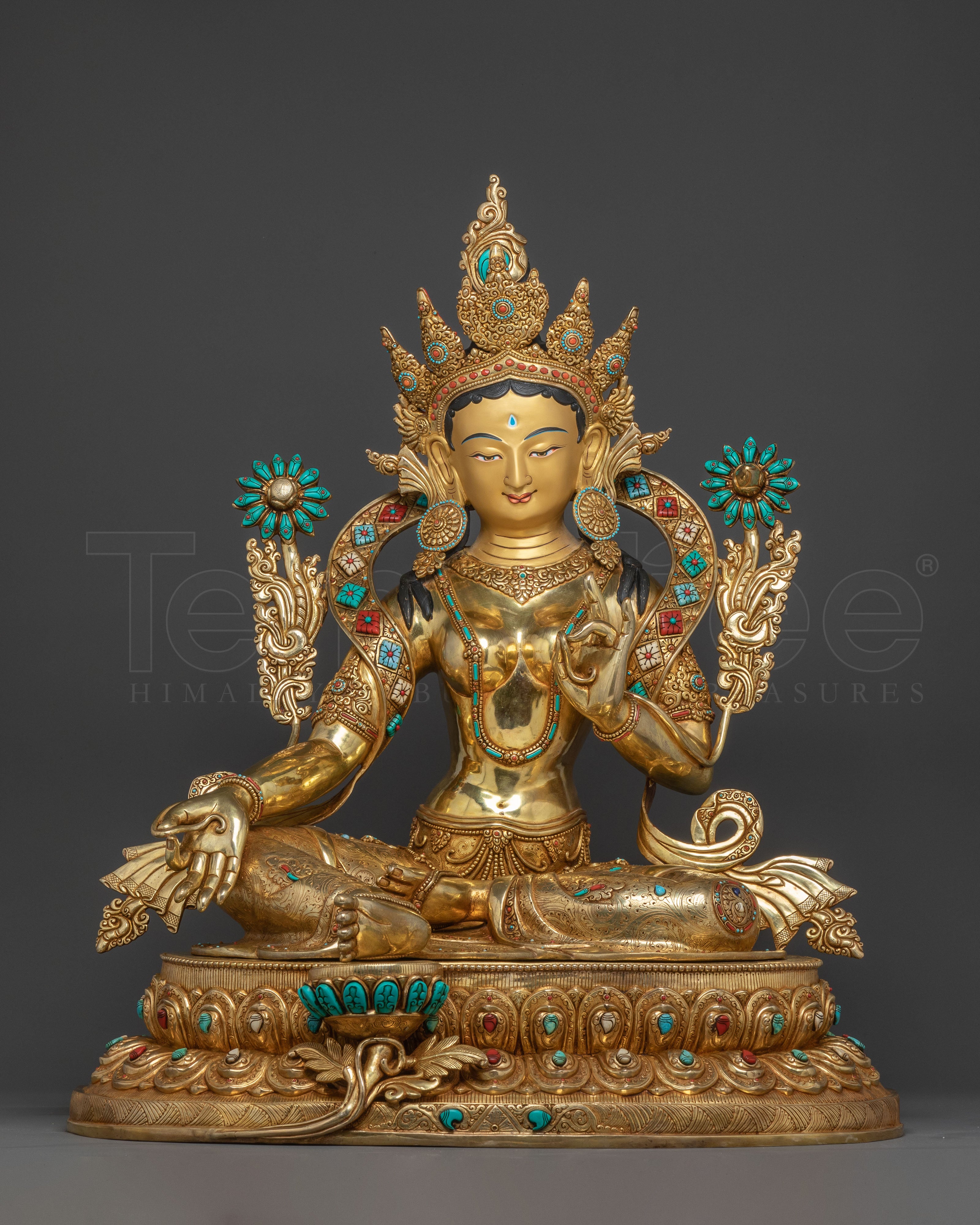 Life Size Green Tara Statue - 24K Gold Gilded