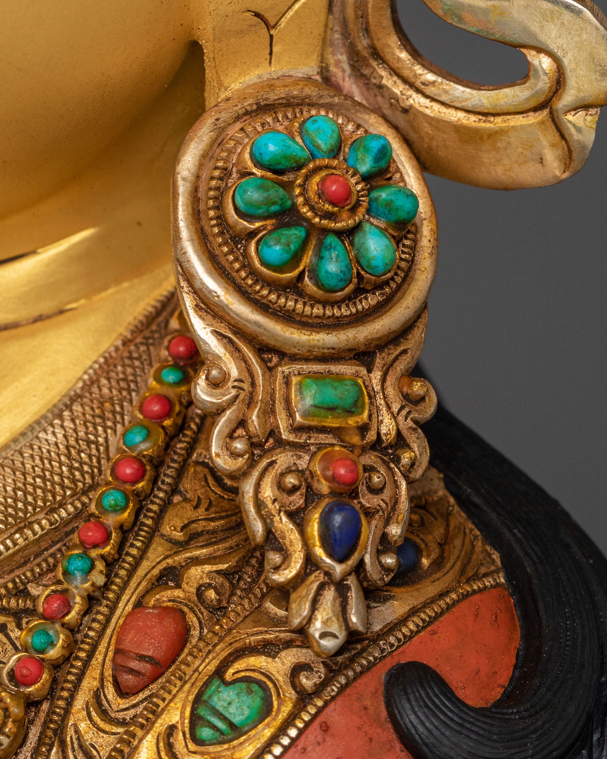 Buddhist Master Guru Norla Sculpture: 24K Gold Gilded Artistry