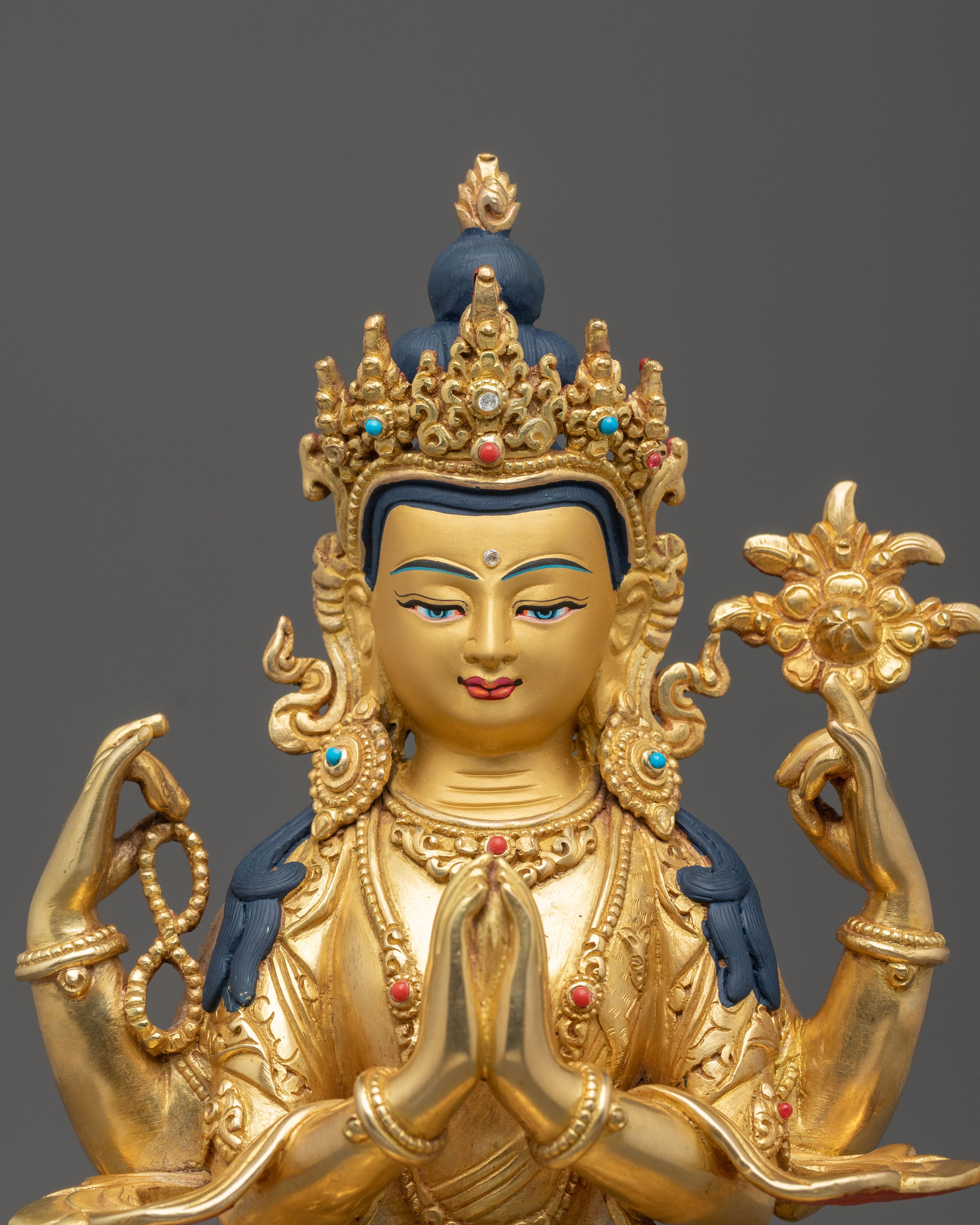 Four-Armed Chenrezig Copper Figurine | Buddhist Sculpture
