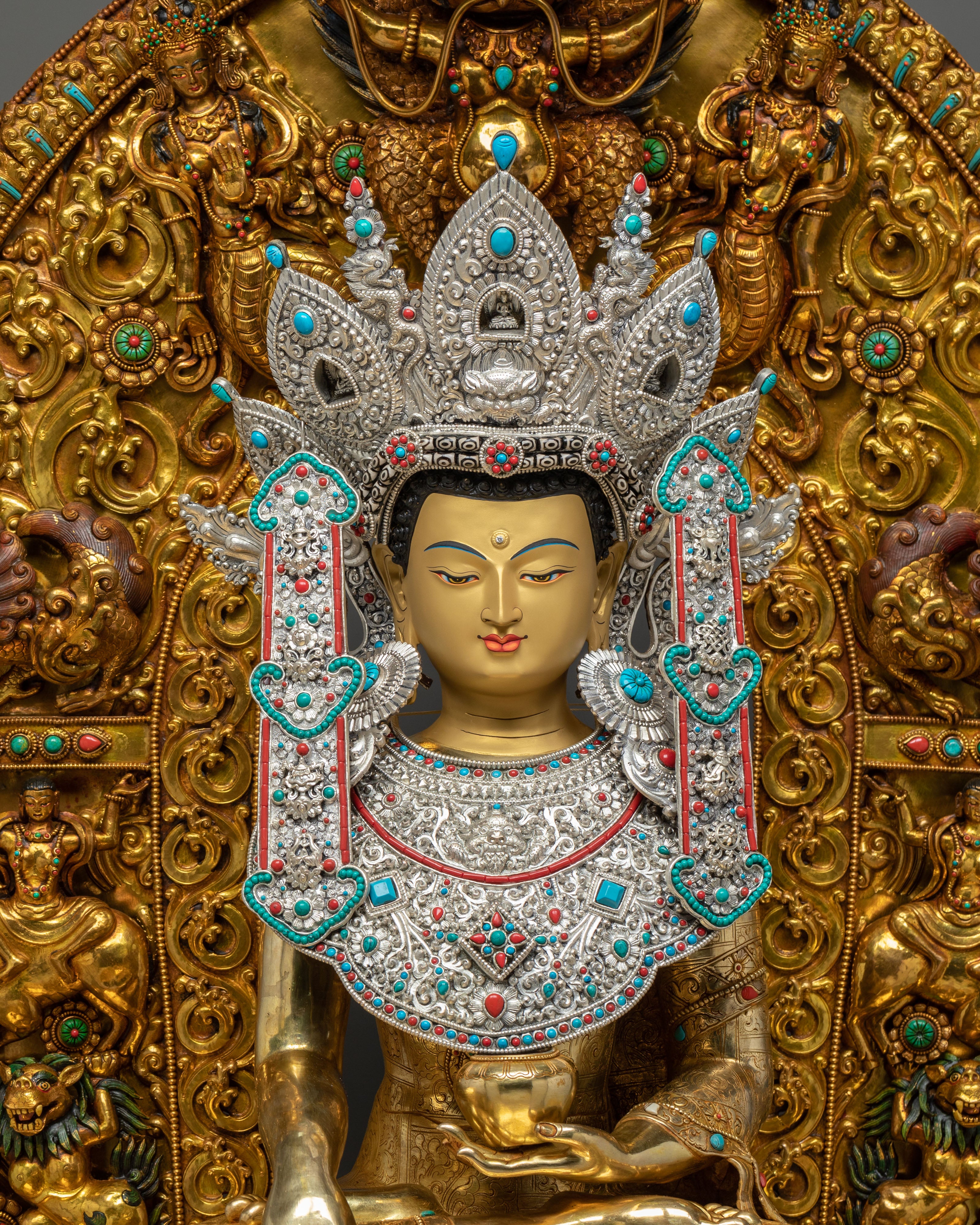 Tathagata Crown Shakyamuni Buddha on Throne Statue