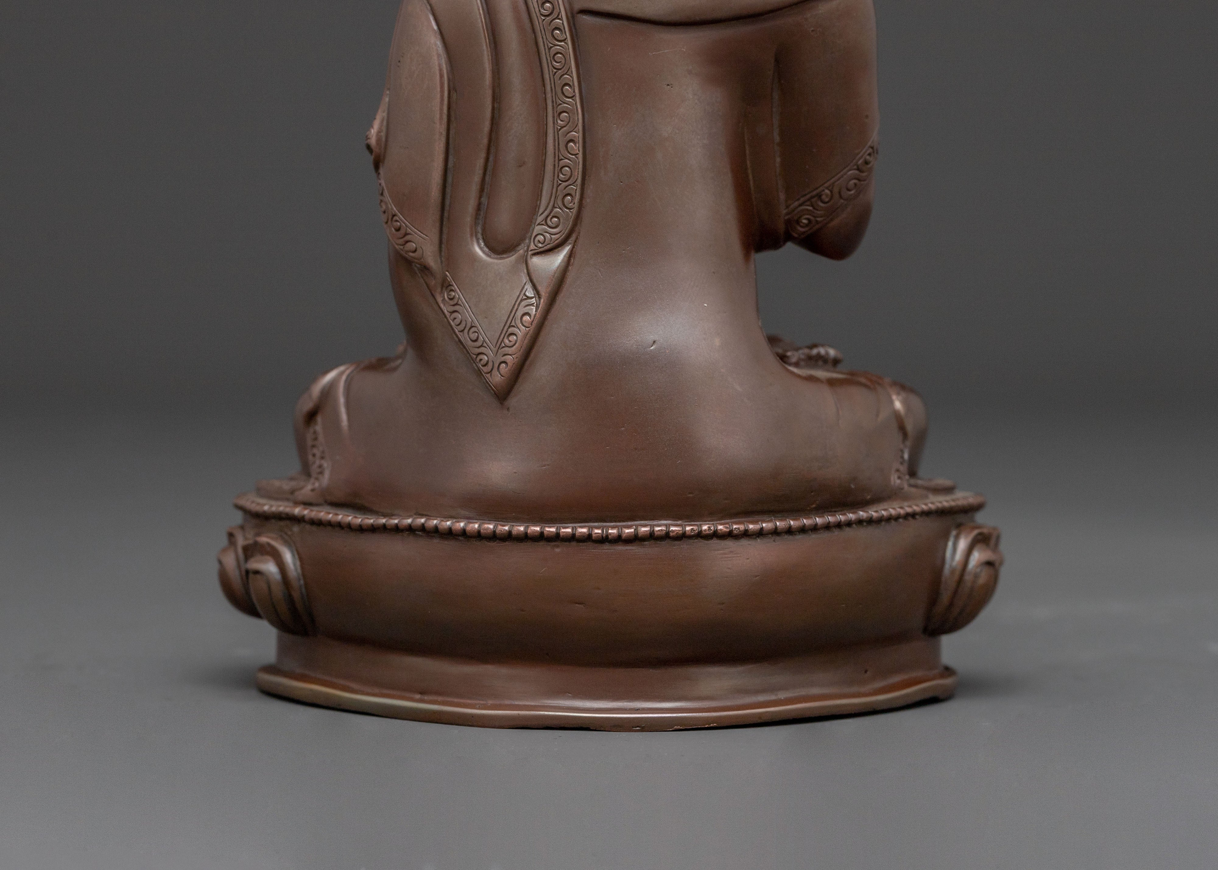 Tsongkhapa Copper Statue with Disciples: Oxidized Finish