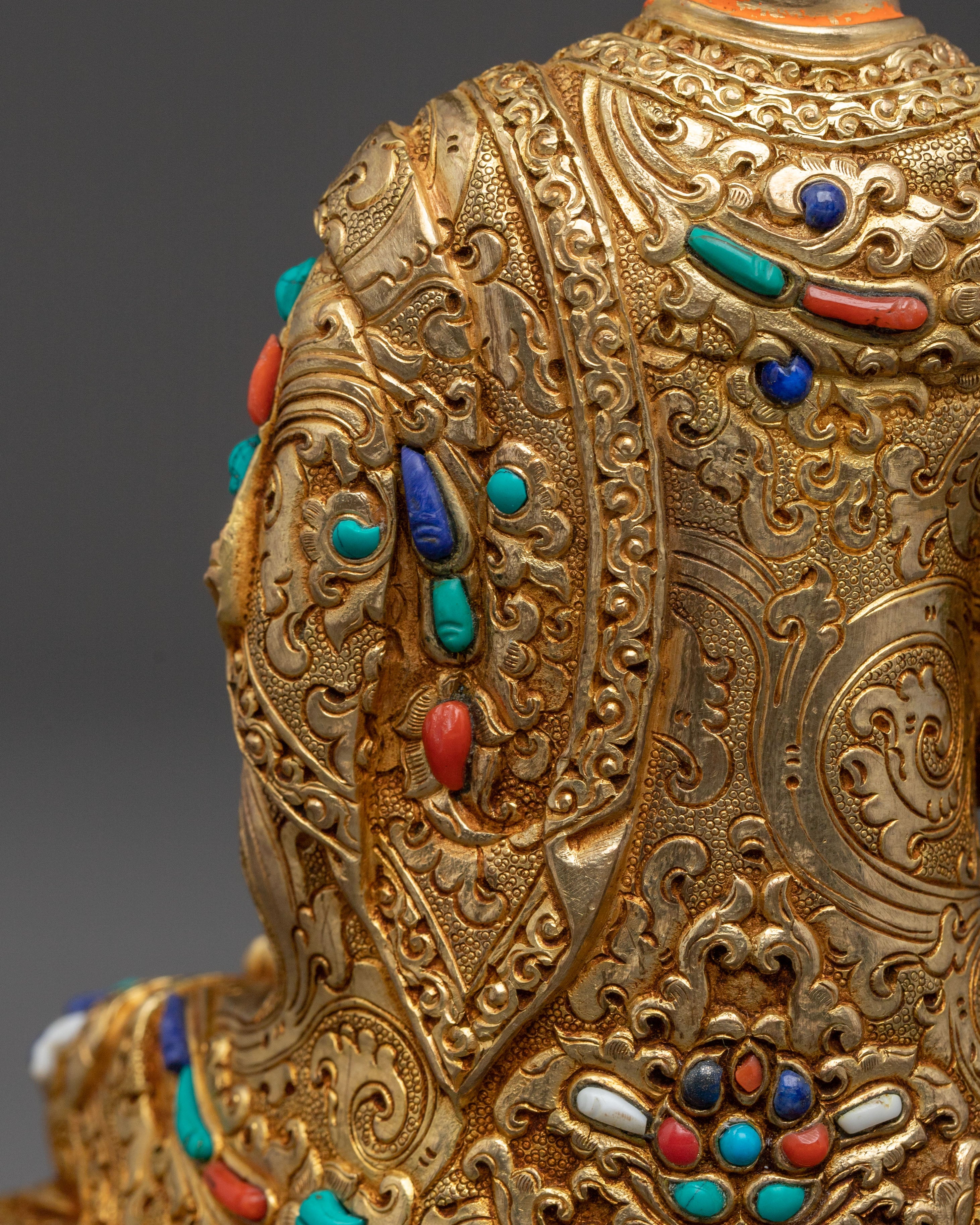 Tsongkhapa Set 24K Gold Gilded Copper Statue