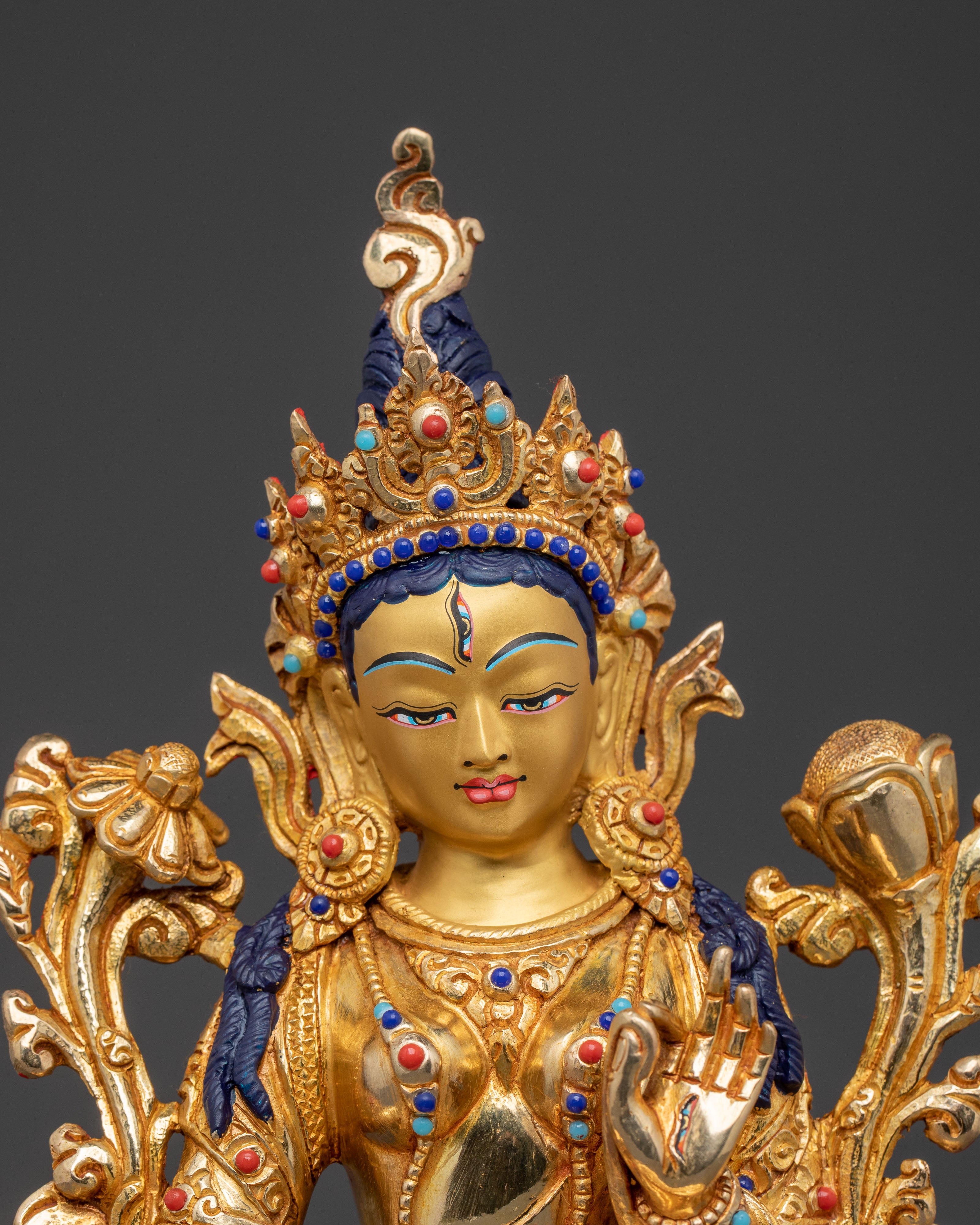Golden White Tara Divine Statue – Serene Gilded Copper