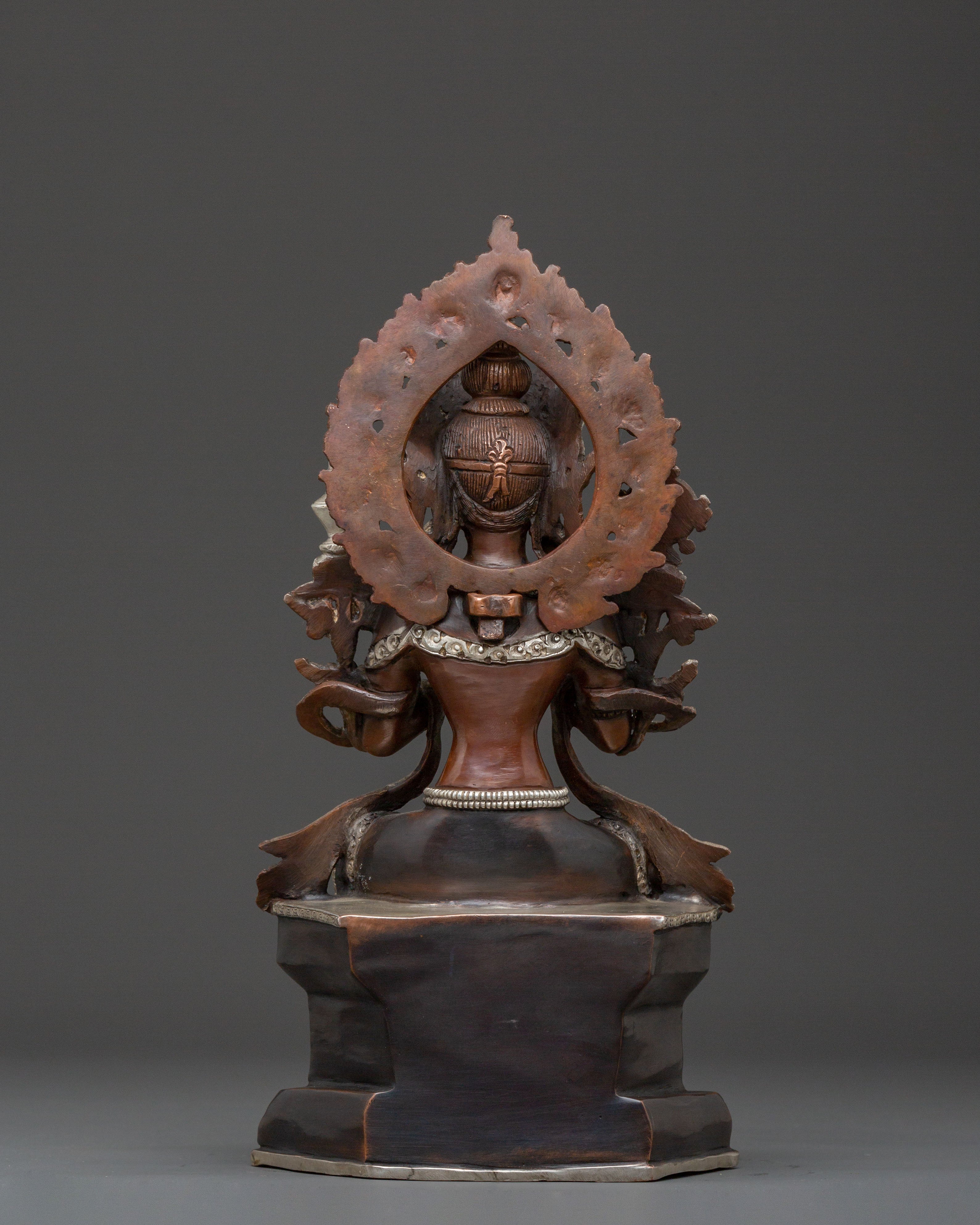 Sacred Maitreya Buddha Copper Statue – Tranquil Silver Finish