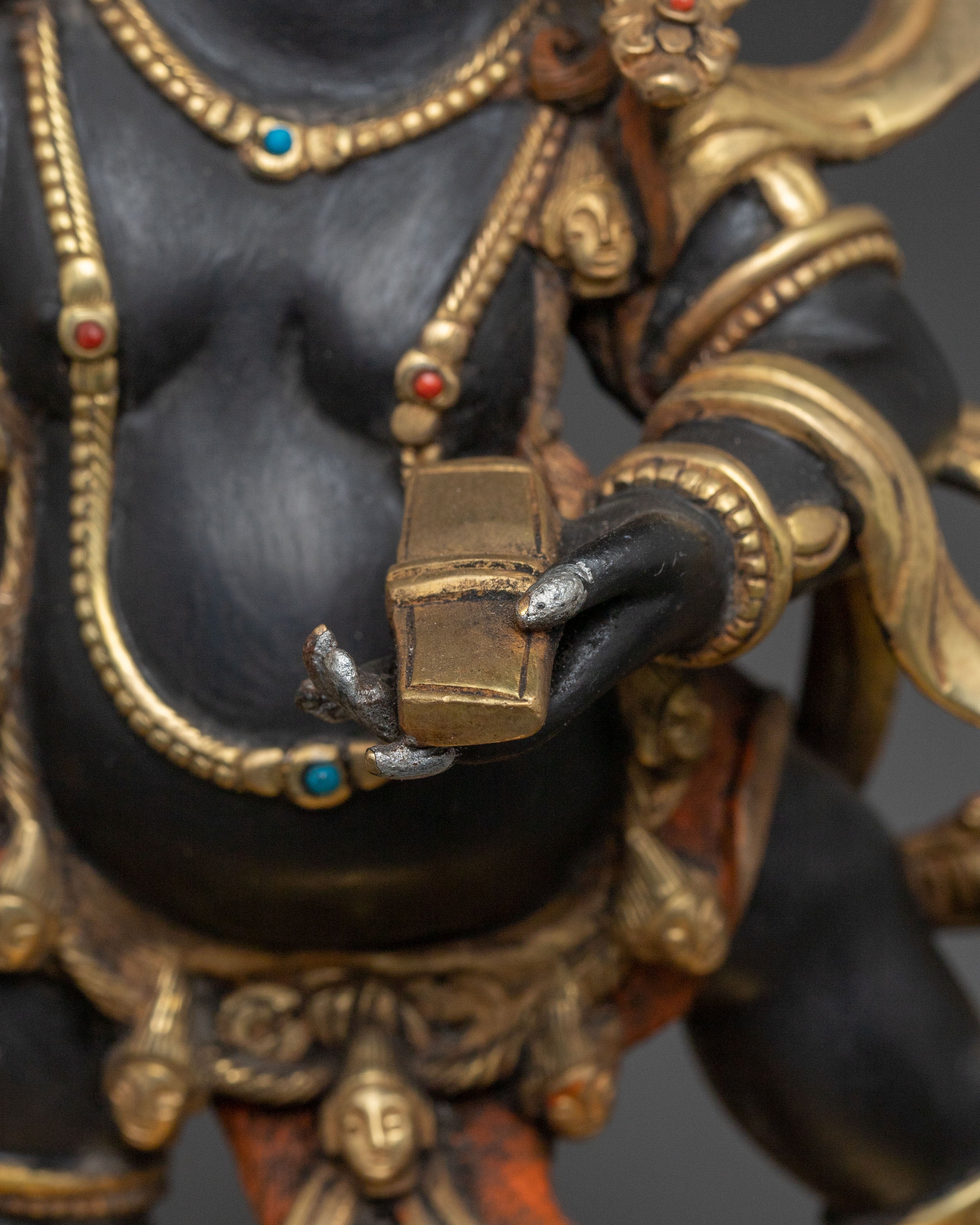 Wrathful Fortune Icon Black Dzambhala Statue: Handcrafted Sacred Protector